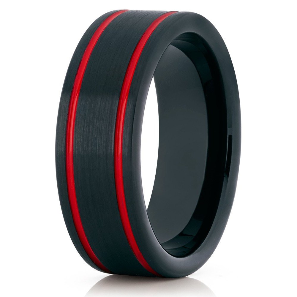 8mm Red Tungsten Wedding Ring for Men & Women - Durable Tungsten Carbide Band, Comfort Fit Anniversary & Engagement Ring - Perfect for Weddings, Proposals & Special Occasions