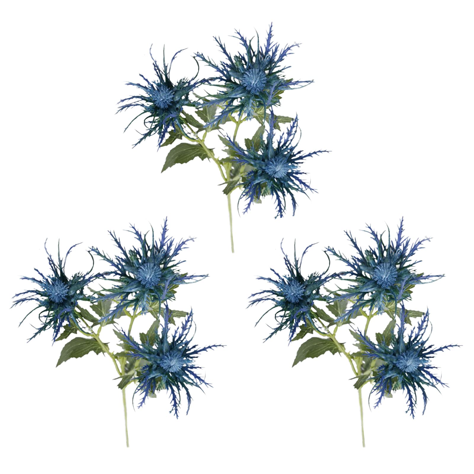 3 Pcs Artificial Blue Thistle Flowers Spray - Faux Eryngium Floral Stems for Wedding Bouquets, Centerpieces, Home Decor & DIY Crafts - Perfect for Rustic, Boho and Farmhouse Style Arrangements
