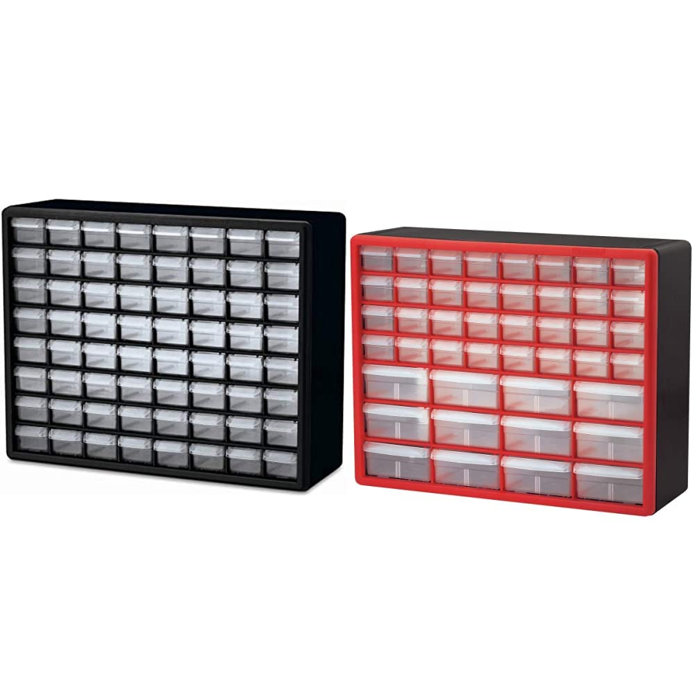 Akro-Mils 64 & 44 Drawer Plastic Storage Cabinet Organizer - Heavy Duty Stackable Parts Bin for Hardware, Crafts & Office Supplies - Perfect for Workshop, Garage & Home Organization