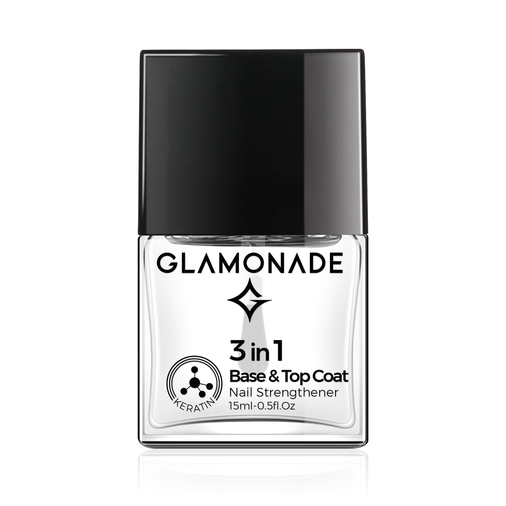 3-in-1 Clear Base Top Coat Nail Polish - Quick Dry Nail Strengthener & Growth Hardener for Damaged Nail Treatment & Repair (0.5 fl oz) - Perfect for Salon-Quality Manicures at Home, Nail Care Routine & Weak Nail Restoration