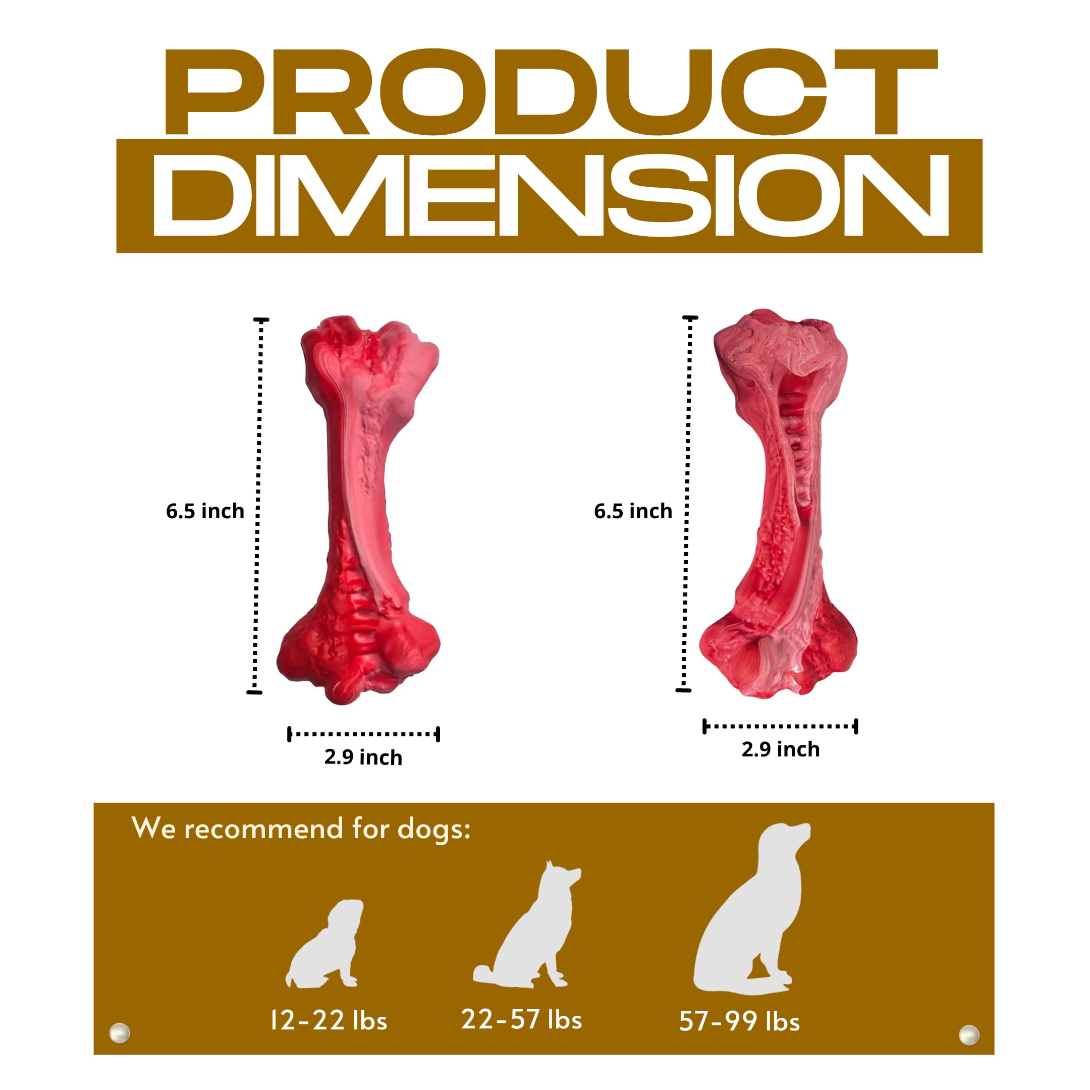 TECHPET Indestructible Dog Toy for Aggressive Chewers - Durable Rubber Chew Bone for Medium & Large Dogs - Perfect for Teething, Boredom Relief & Long-Lasting Playtime