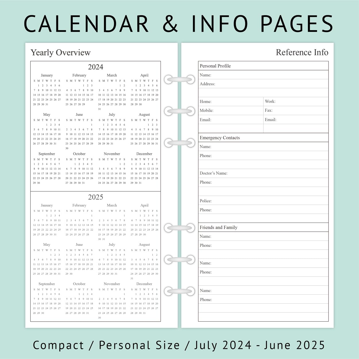 Newestor 2024-2025 Planner Refill - Weekly & Monthly Calendar from July 2024 to June 2025 - 3.75