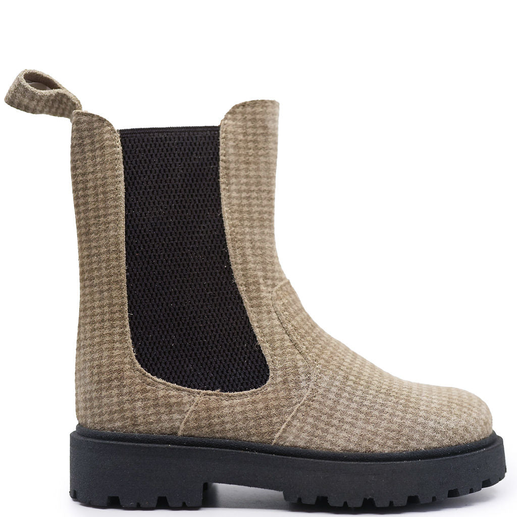 Pepe Taupe Houndstooth Elastic Boots for Women - Comfortable Stretchable Ankle Booties with Non-Slip Sole | Perfect for Office, Casual Outfits & Fall/Winter Fashion