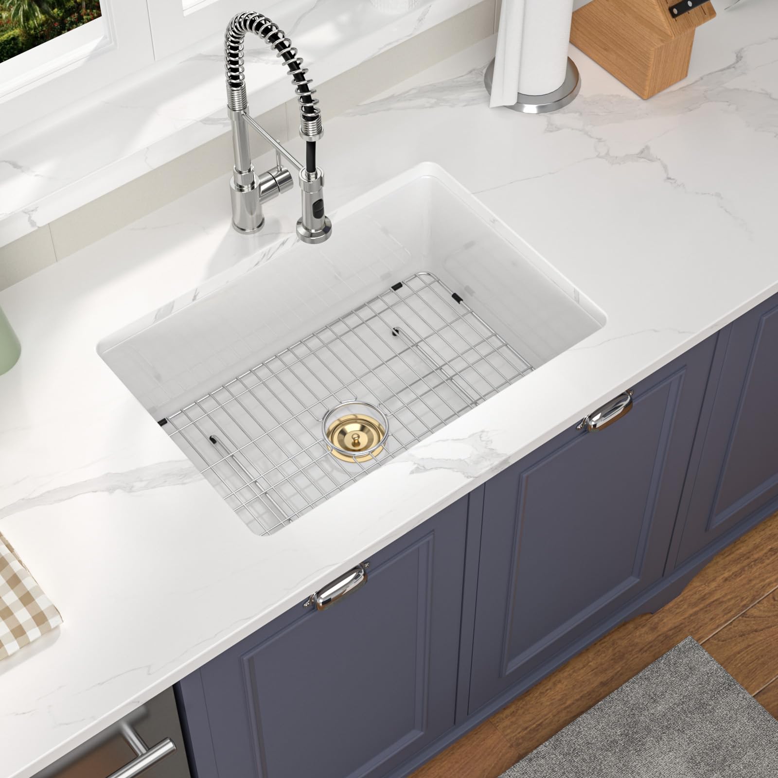 Premium White Undermount Kitchen Sink 27 Inch - Fireclay Porcelain Farmhouse Sink with Dual Mount (Topmount/Drop-In) 27