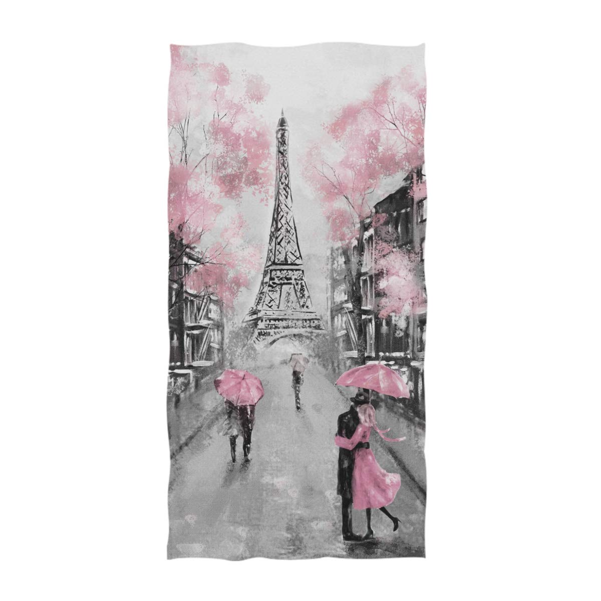 Paris Eiffel Tower Painting Print Soft Hand Towels - 16x30 Inch Pink Bath Towel for Guest, Bathroom, Hotel, Gym & Spa - Absorbent Multipurpose Towel for Home Decor, Travel & Luxury Spa Experience