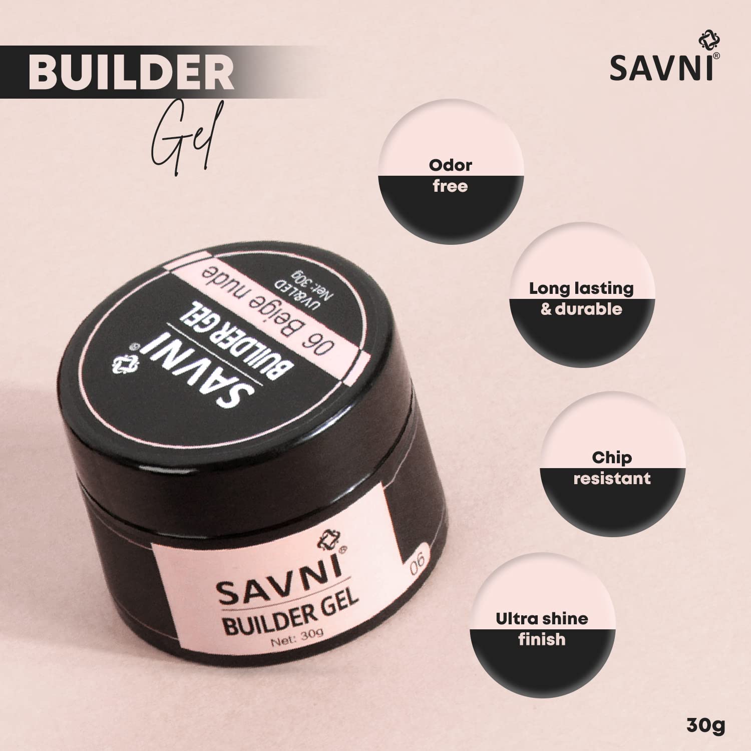 Savni Builder Gel Soft Gel for Nail Extensions - 30g Pink UV/LED Nail Art Manicure Set - Perfect for Salon Professionals & DIY Nail Enthusiasts