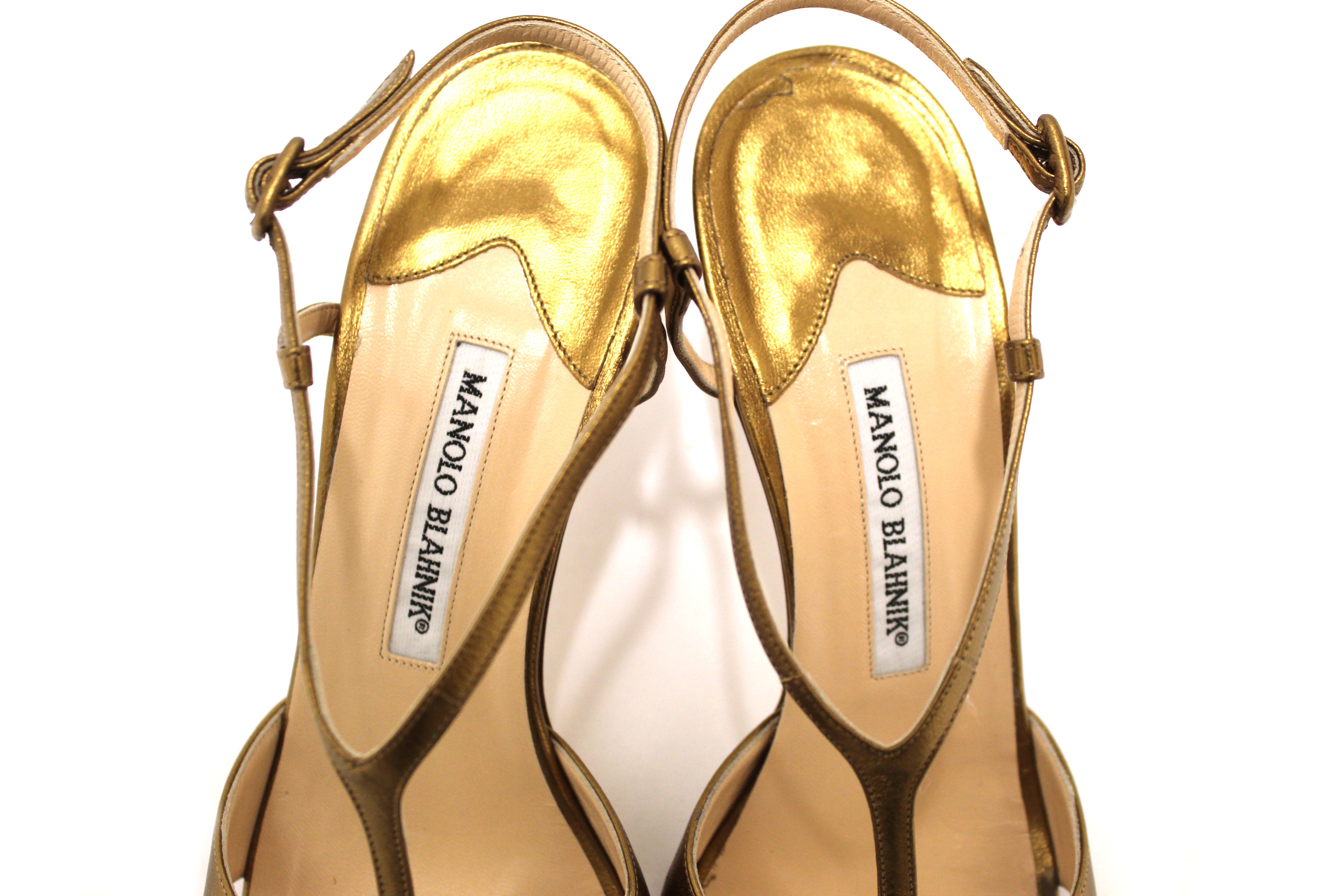 Authentic Manolo Blahnik Bronze Leather Antonella Slingback Heels Size 40 - Luxury Women's Dress Shoes for Weddings, Parties & Special Occasions