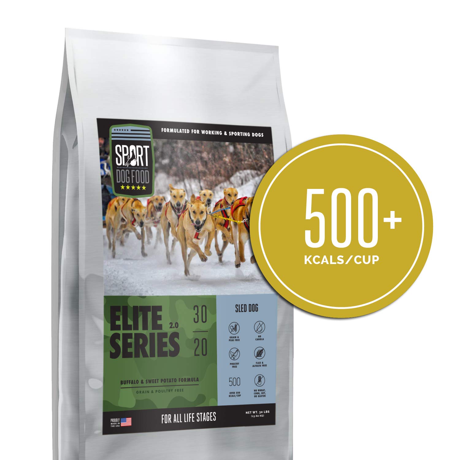 Elite Series Sled Dog Buffalo Formula Dry Dog Food - Grain Free, Pea Free & Poultry Free - 30 lb Bag for Active Dogs & High Performance Breeds - Perfect for Sled Dogs, Working Dogs & Outdoor Adventures