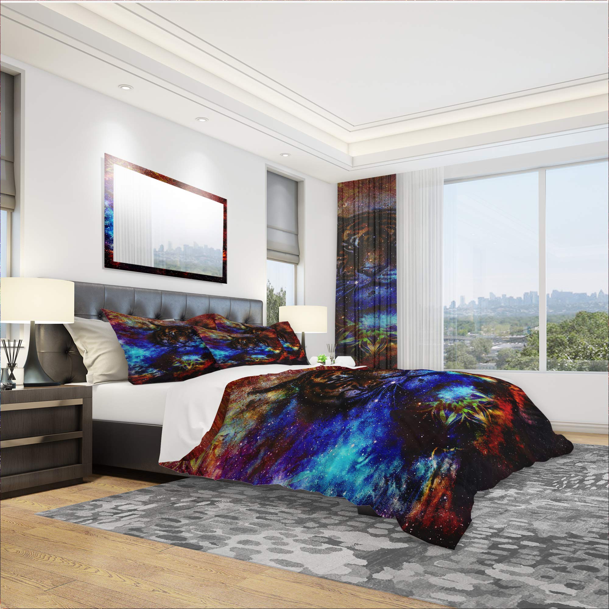DesignQ Colorful Tiger Print Traditional Duvet Cover Set - Queen Size 3-Piece Animal Theme Bedding | Multi-Color All-Season Comforter Cover for Master Bedroom, Guest Room & Dorm Decor