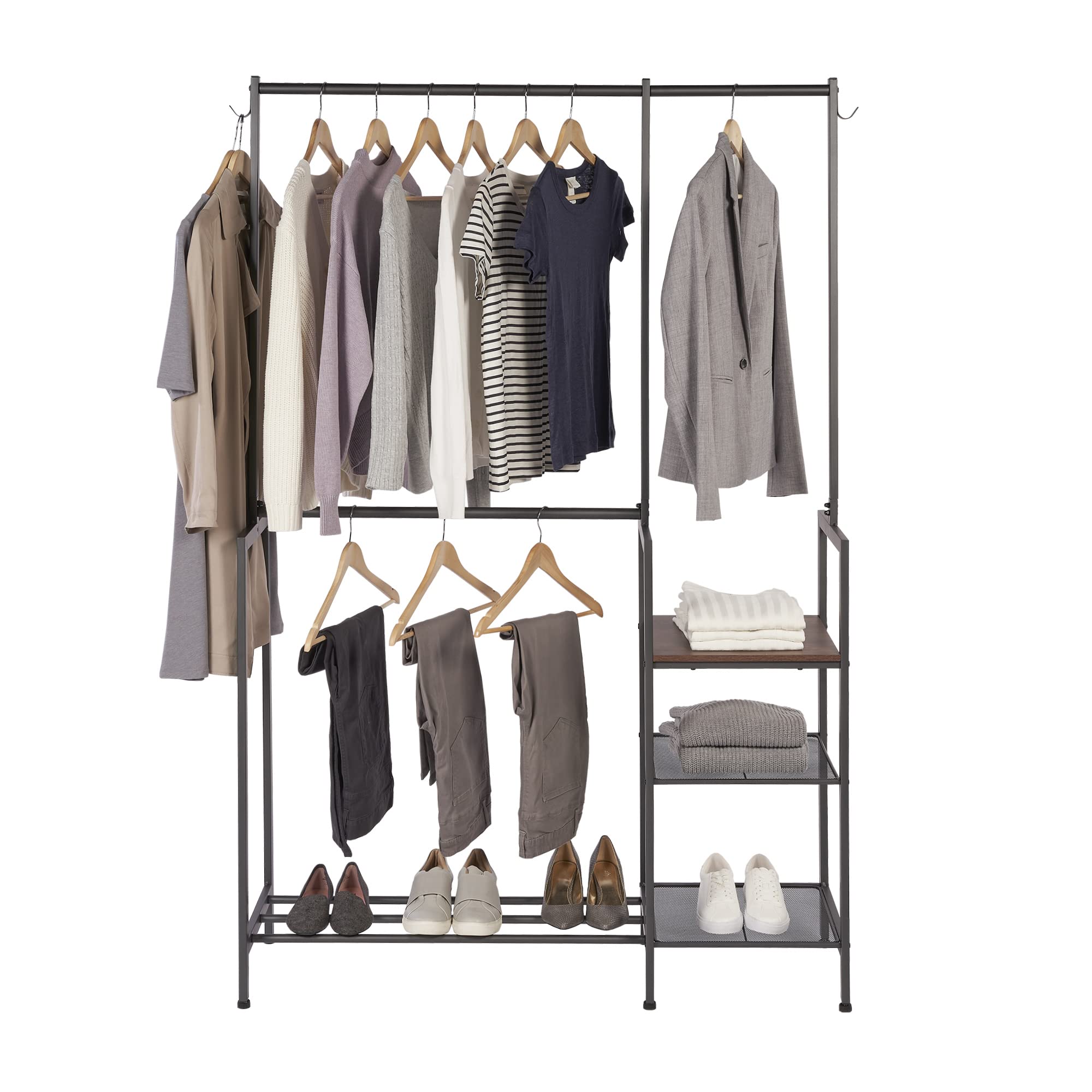 NeatFreak Free Standing Closet Organizer - Heavy Duty Double Hanging Clothes Rack with Shelves for Clothes, Shoes & Accessories Storage - Perfect for Bedroom, Walk-in Closet and Small Space Organization