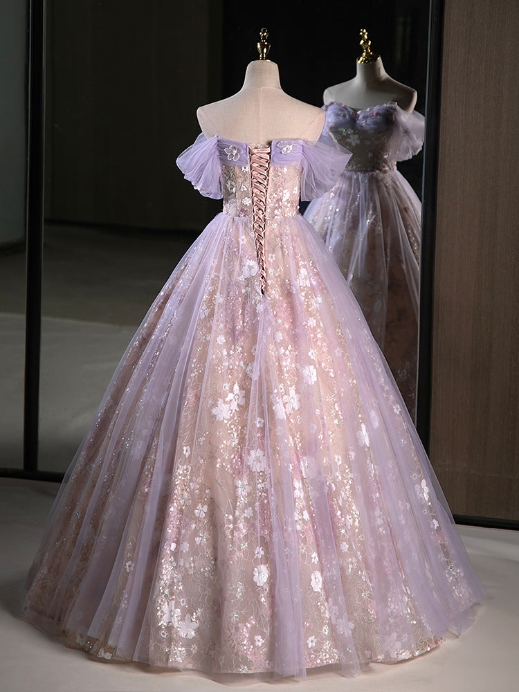 Elegant A-Line Off-Shoulder Purple Prom Dress for Women - Perfect for Homecoming, Formal Dances & Special Occasions