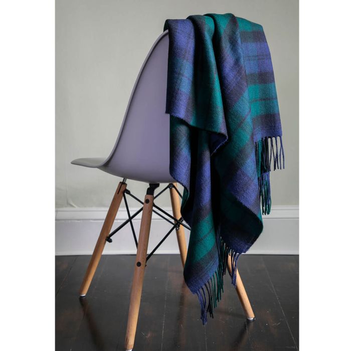 Premium Black Watch Tartan Lambswool Blanket - Soft Scottish Wool Throw for Men & Women - Cozy Plaid Blanket for Sofa, Bed, Camping & Winter Warmth