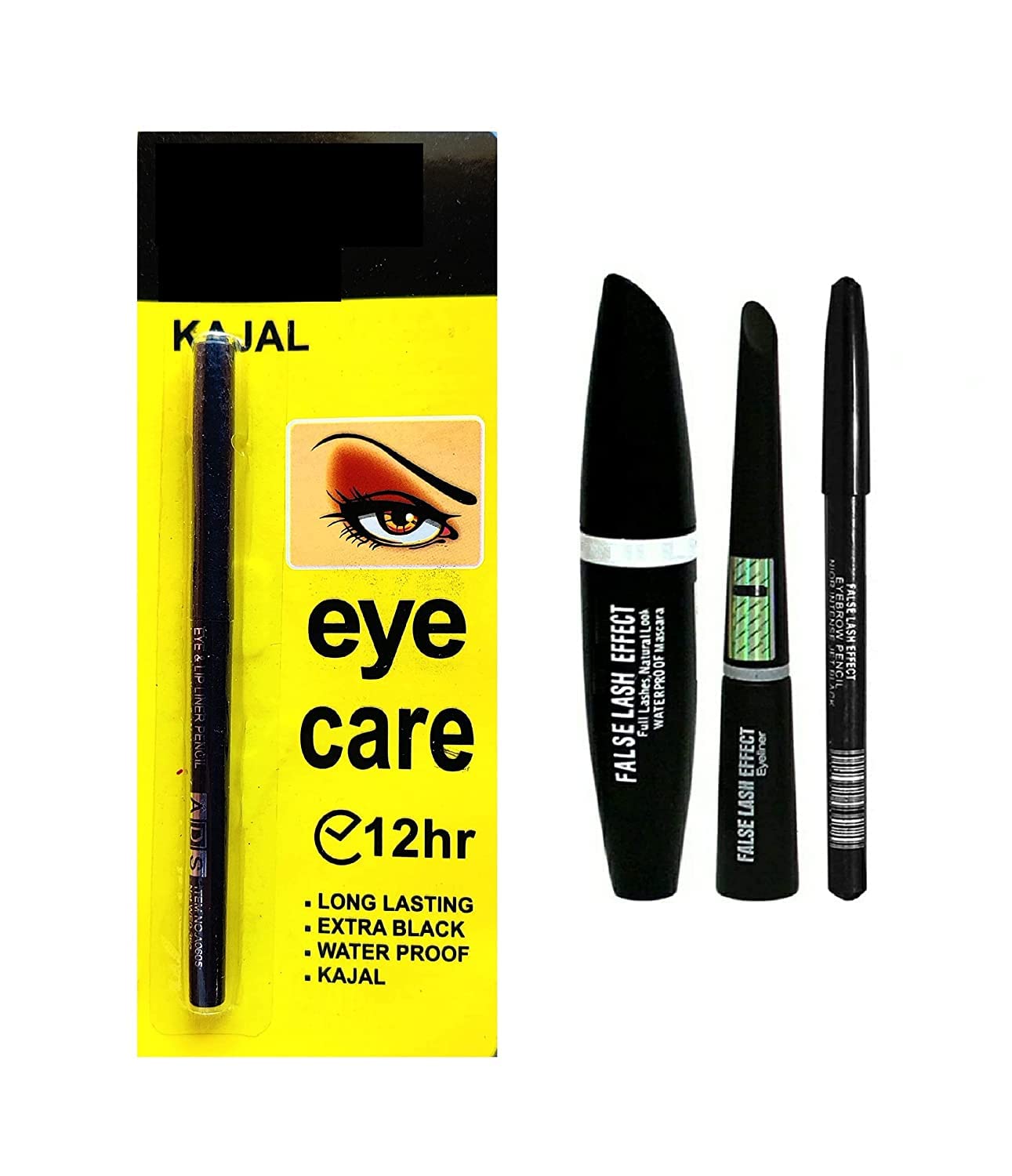 MASTADI ADS Long Lasting 12HR Kajal Eye Care (Pack of 1) + 3-in-1 Eyeliner, Kajal & Mascara Combo - Waterproof Smudge Proof Eye Makeup for Day & Night Wear