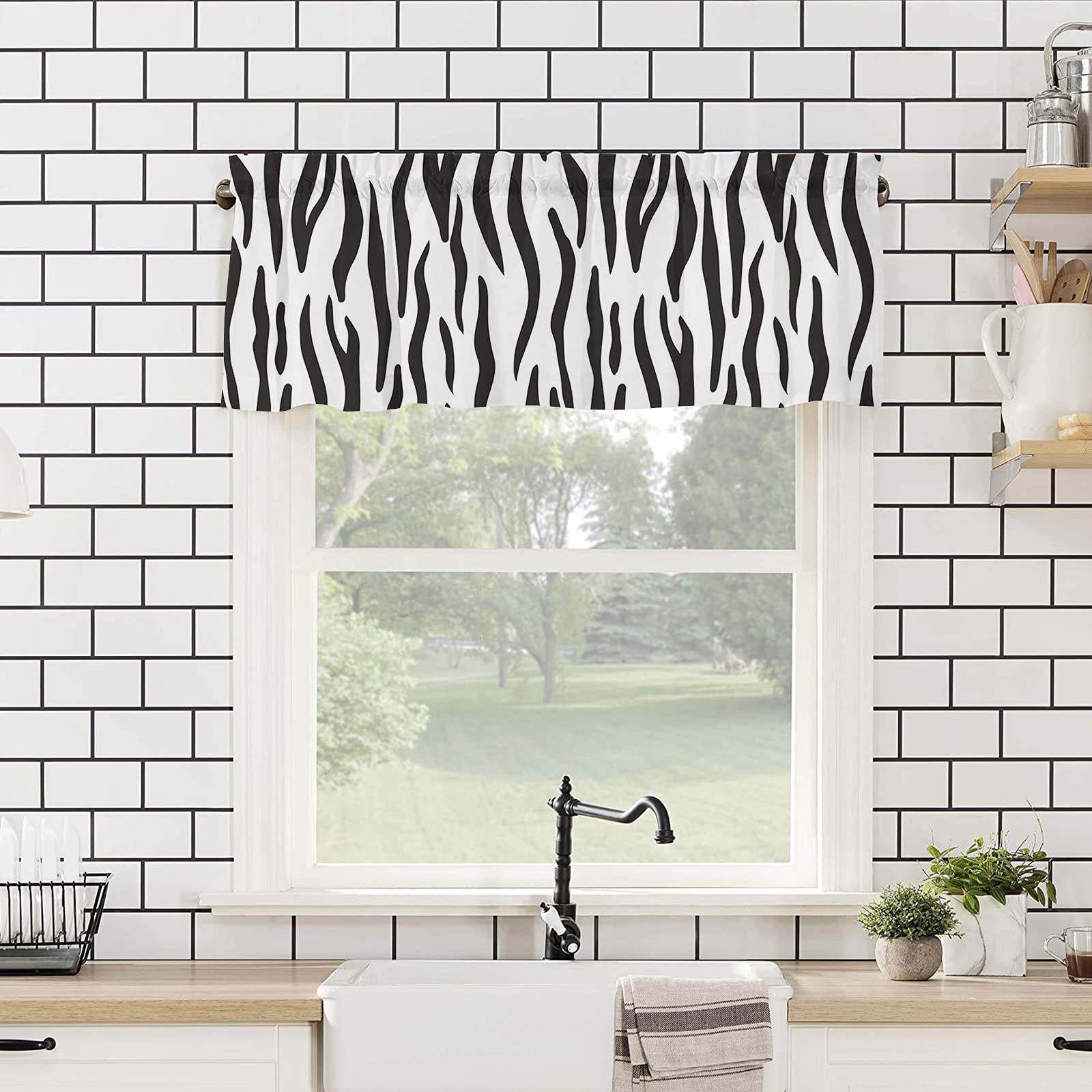 Zebra Print Valance Curtains for Kitchen & Bedroom Windows - 54x18 Inch Rod Pocket Window Treatments with Animal Skin Design - Perfect for Living Room & Home Decor