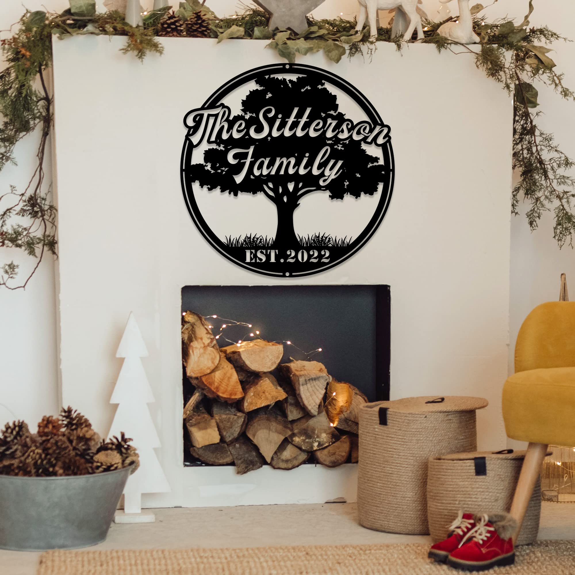 Personalized Tree of Life Metal Sign - Custom Family Name Wall Art - Monogram Housewarming Gift for Couples - Wedding & Anniversary Present - Durable Outdoor Metal Decor for Home, Garden or Patio