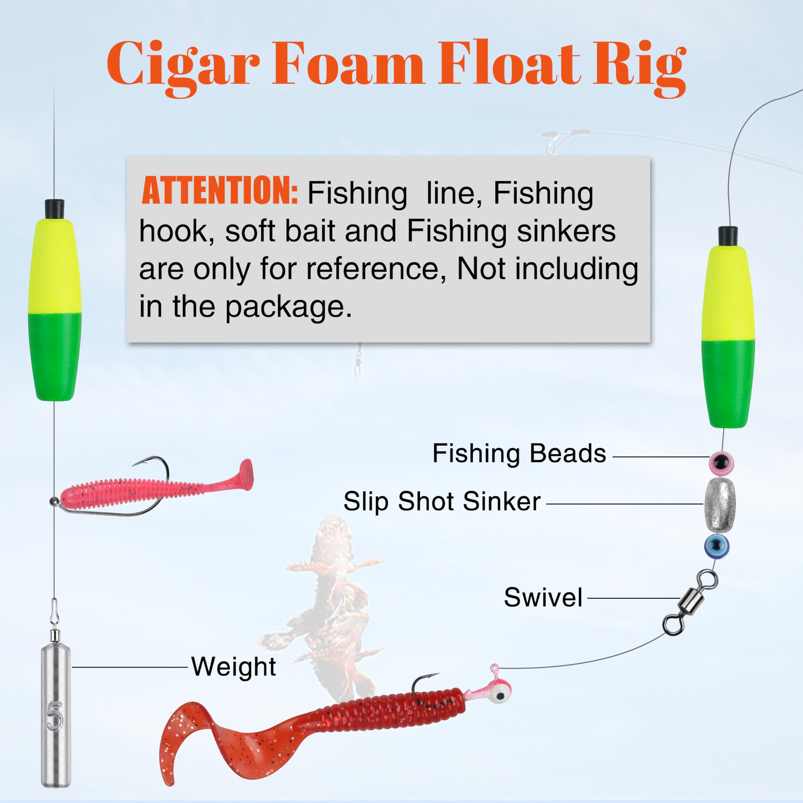 AGOOL Peg Floats Fishing Bobbers - Foam Cigar Slip Bobbers for Catfish Rig, Santee Rig - Freshwater & Saltwater Fishing Gear with Pipe Plug - Perfect for Bass, Trout, and Panfish Angling