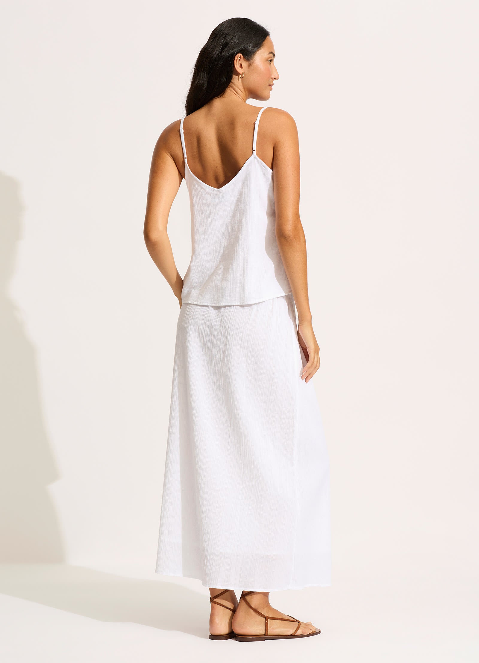 Elegant White Crinkle Maxi Skirt for Women - Boho Summer Beach Dress, Perfect for Vacation, Party & Casual Wear