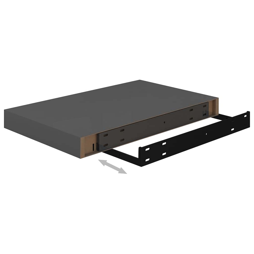 Floating Wall Shelves Set of 4 - Modern High Gloss Gray MDF Shelves 15.7x9.1x1.5 Inches - Space Saving Wall Mounted Shelves for Bedroom, Living Room, Bathroom, Kitchen - Home Decor & Organization Storage Solution
