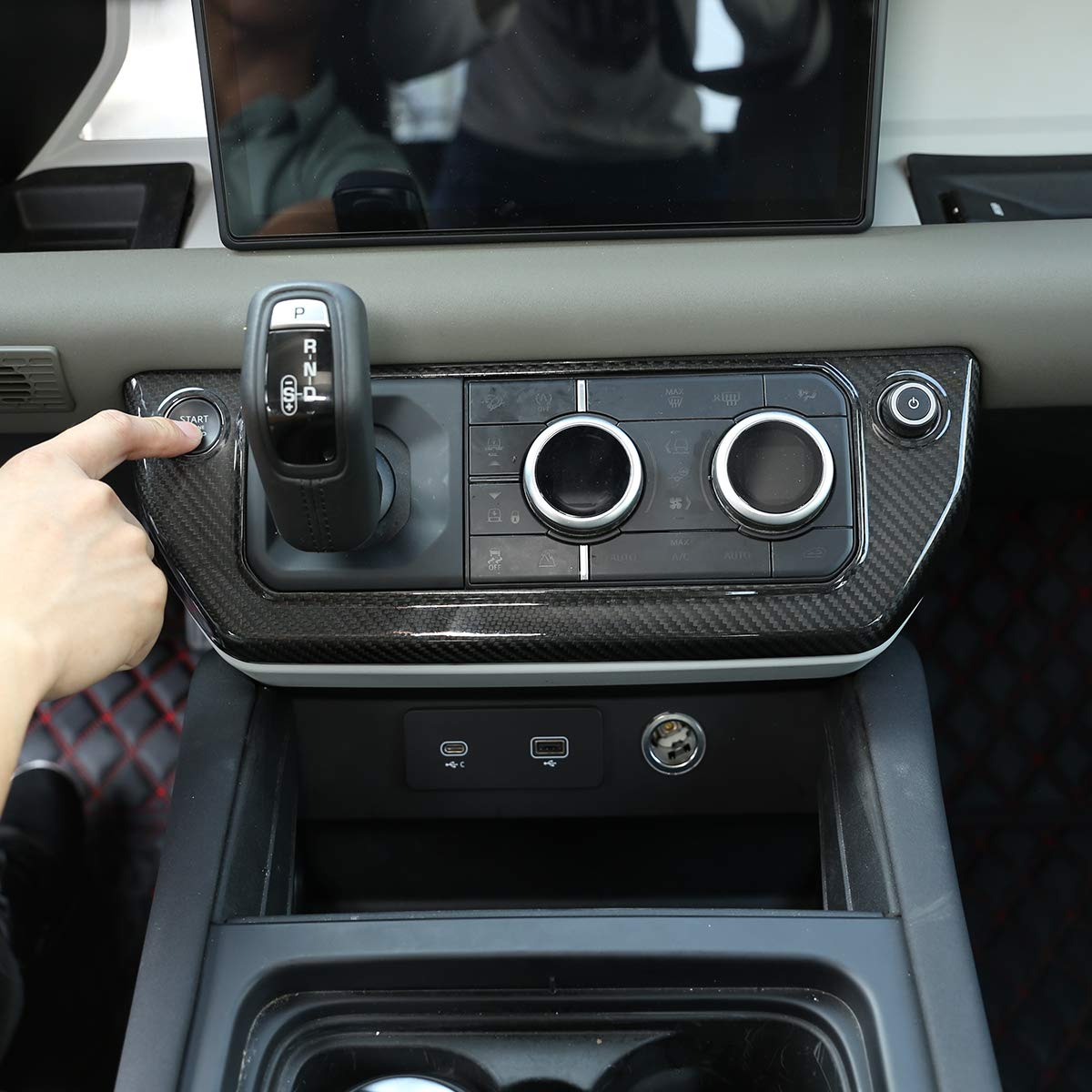 Genuine Carbon Fiber Center Console Trim Cover for Land Rover Defender 110 (2020-2023) | Premium Car Interior Accessories | Style A | Enhance Your SUV's Luxury Interior for Off-Road Adventures & Daily Commute