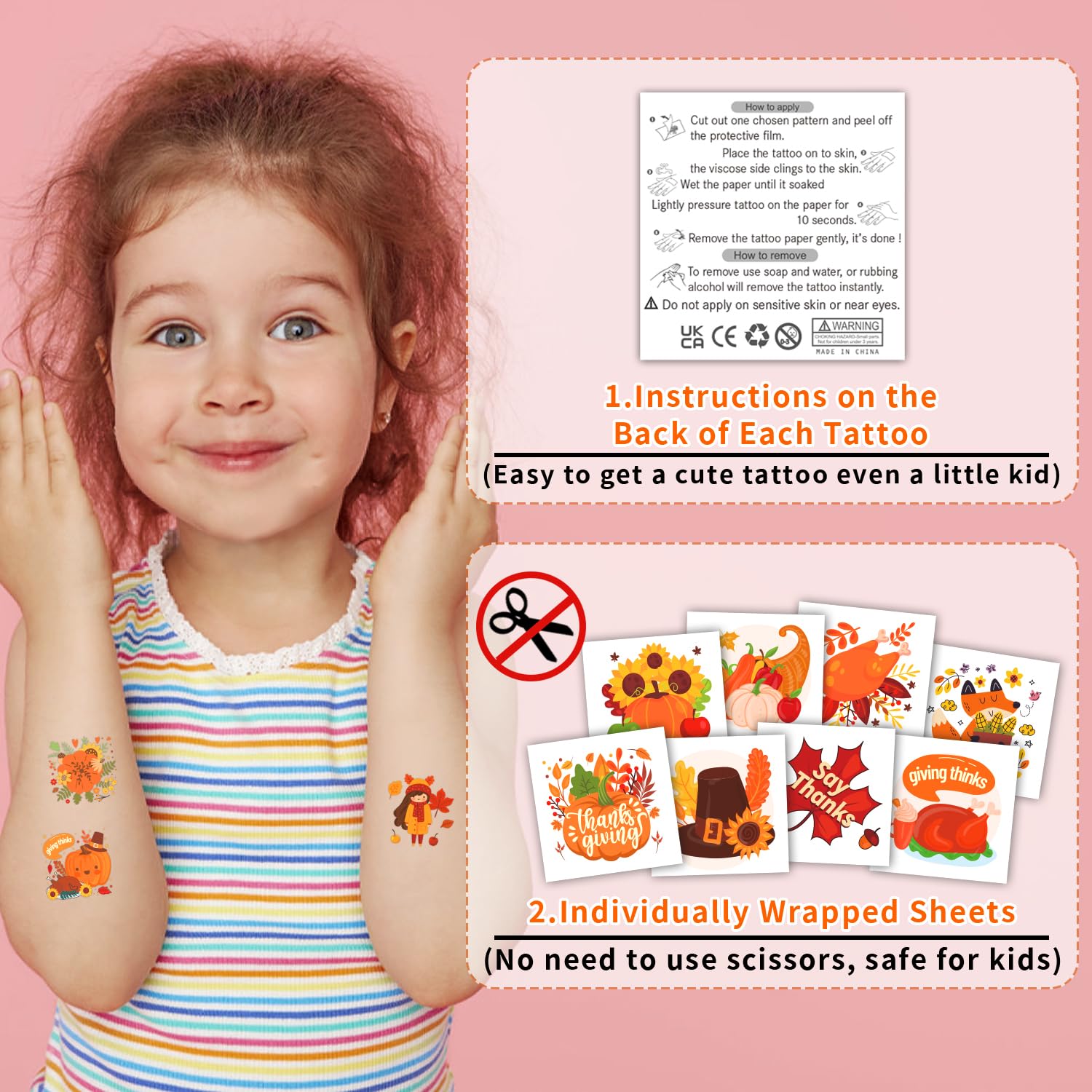 Thanksgiving Tattoos for Kids - 408PCS Fall Party Supplies for Boys & Girls