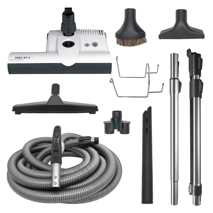 SEBO ET 2 Deluxe Central Vacuum Attachment Kit - Premium Vacuum Accessories for Hard Floors & Carpets - Perfect for Home Cleaning, Pet Hair Removal & Allergy Relief
