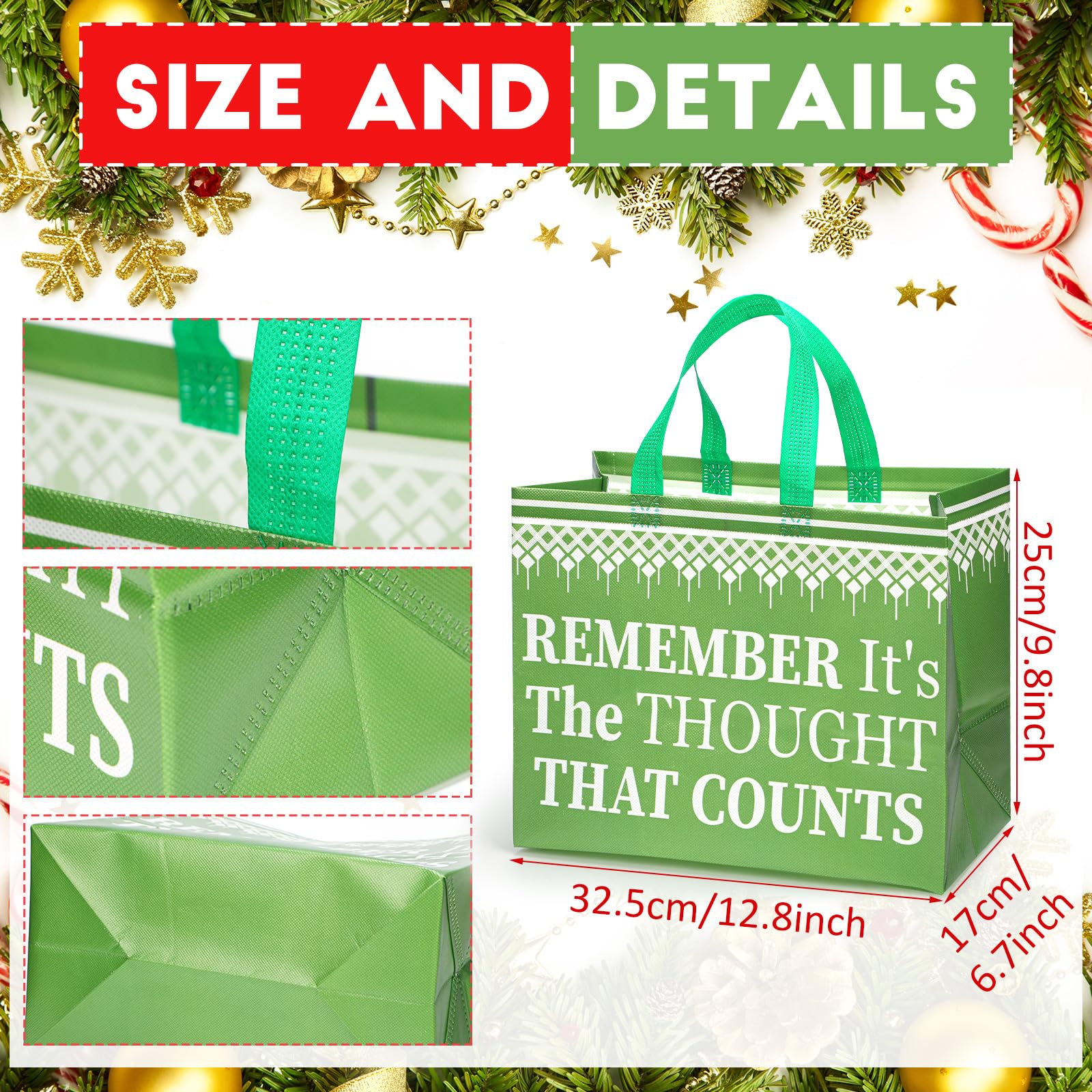 Talltalk 8 Pack Large Reusable Christmas Gift Bags with Handles - 13x9.8x6.7 Inch Holiday Party Tote Bags for Xmas Presents, Decorations & Festive Celebrations