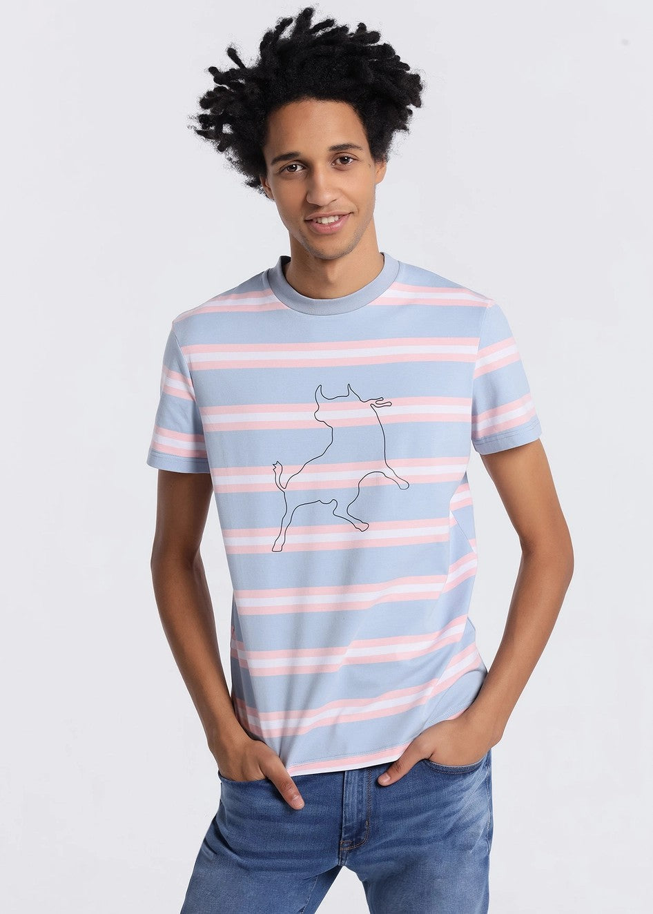 Lois Striped Cotton T-Shirt for Women - Soft & Comfortable Blue & Pink Casual Tee - Perfect for Everyday Wear, Outings & Layering