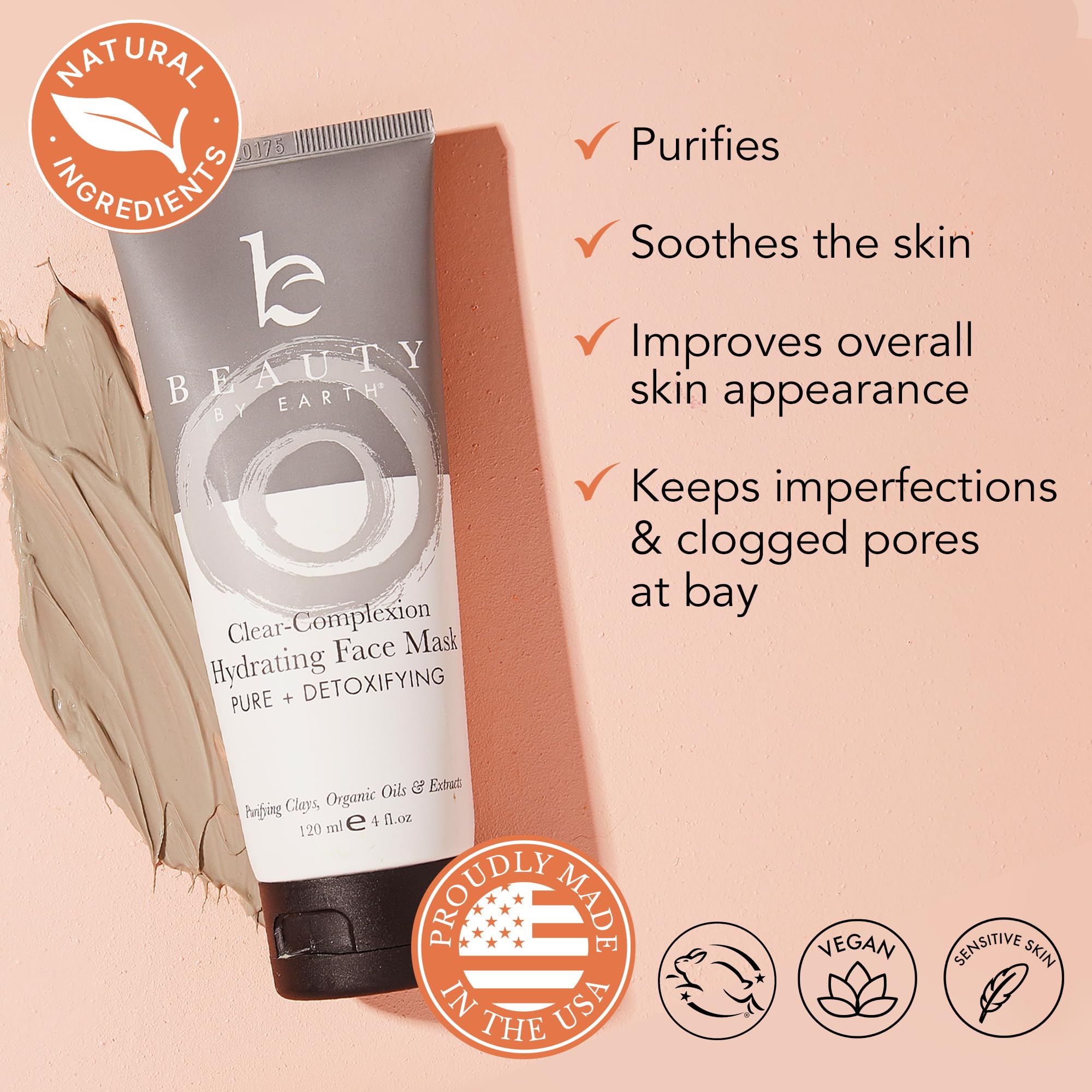 Beauty by Earth Organic Clay Face Mask - USA Made, Natural Ingredients, Non-Drying Pore Cleanser for Women & Men | Deep Cleansing, Minimizes Pores & Controls Oil | Perfect for Acne-Prone & Oily Skin Care Routine