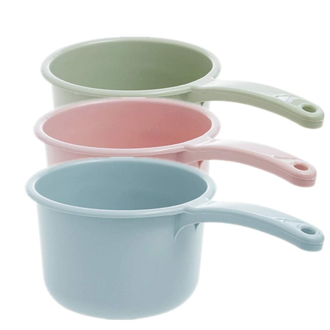 Thickened Plastic Water Ladle - 3-Piece Set (Pink, Blue, Green) for Bathing, Kitchen & Gardening | Durable Bath Spoon & Water Dipper for Shower, Cooking & Outdoor Use
