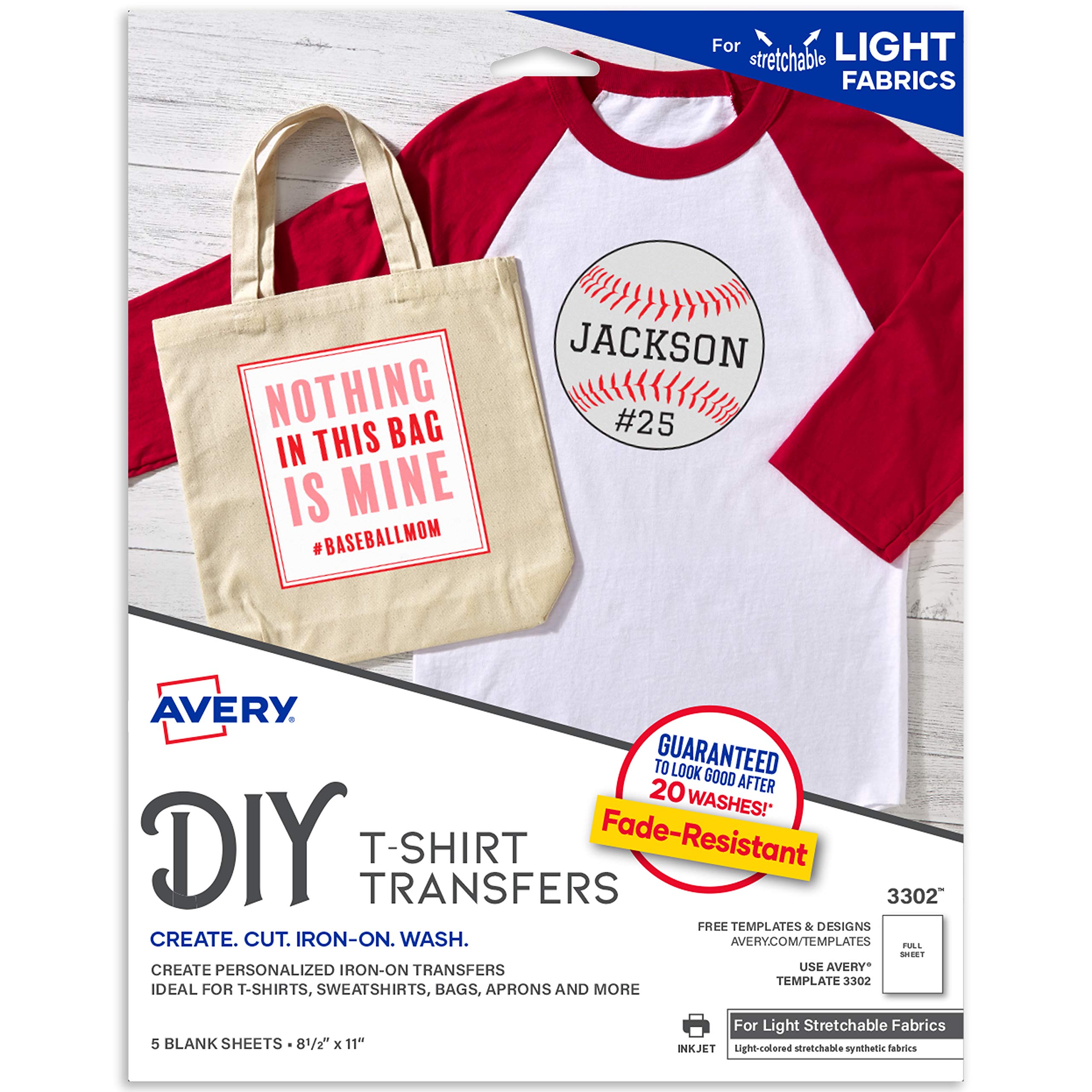 Avery Printable Stretchable Heat Transfer Paper for Light Fabrics - 8.5