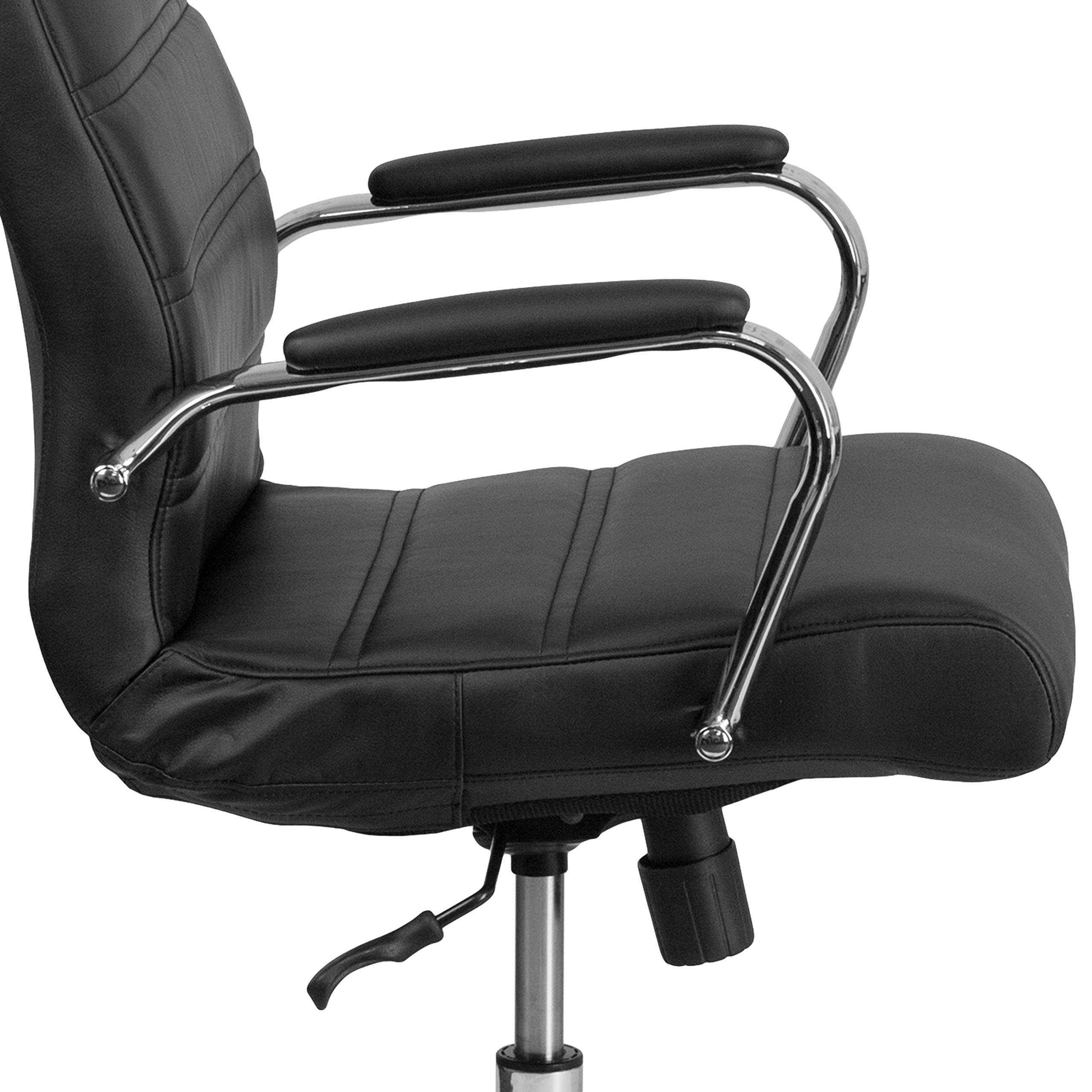 Whitney High-Back LeatherSoft Office Chair - Adjustable Swivel Desk Chair with Armrests, Black/Chrome - Perfect for Home & Office Workspaces