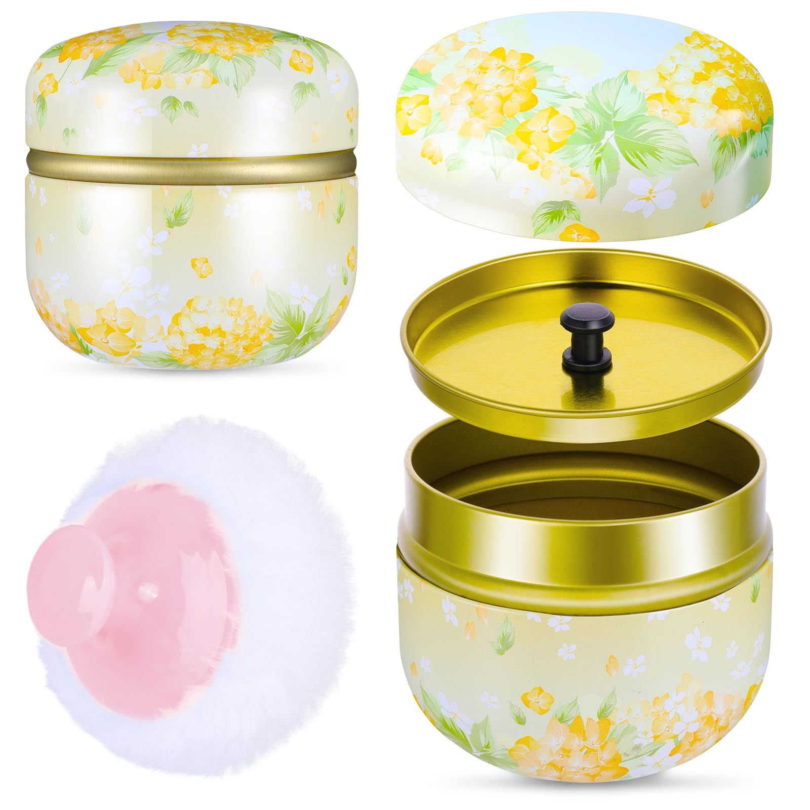 Premium Soft Powder Case with Puff - Portable Loose Powder Container with Lid | Travel-Friendly Dusting Powder Box for Women | Perfect for Home, Bath & On-The-Go Makeup Touchups (Yellow)