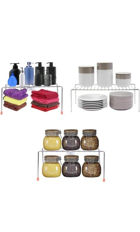 Stainless Steel Dish Rack for Kitchen - Expandable Storage Shelf for Cabinets, Utensils, Cookware & Plates - Pack of 3 | Perfect for Small Spaces, Countertop Organization & Drying Dishes