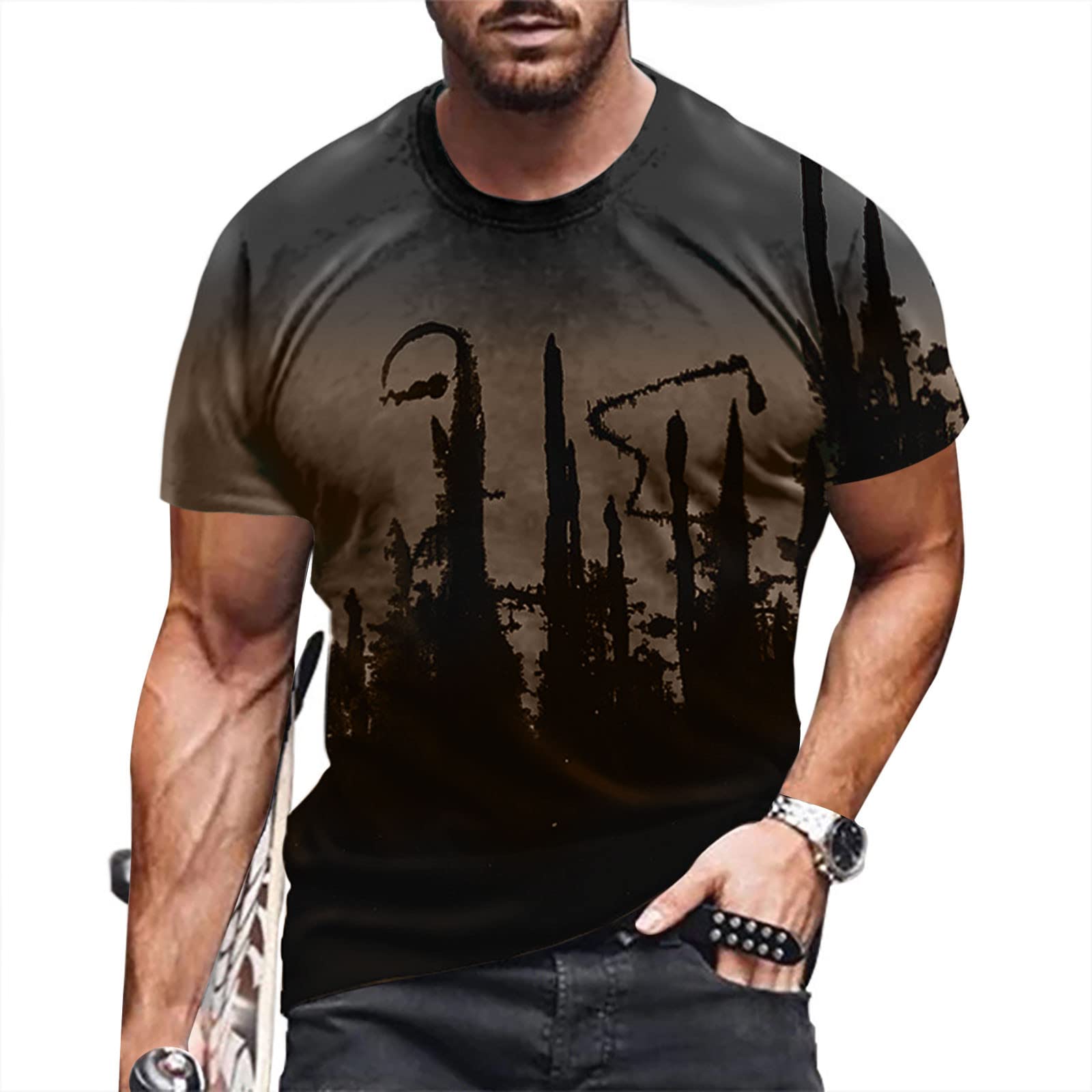 3D Gradient Print Men's T-Shirts - Summer Crew Neck Casual Tees for Streetwear