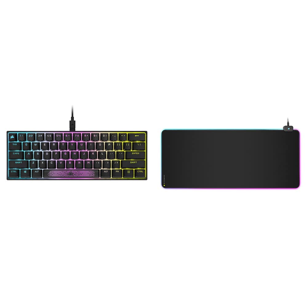 Corsair K65 RGB Mini 60% Mechanical Gaming Keyboard (Cherry MX Red) & MM700 RGB Extended Cloth Mouse Pad - Compact Wired Keyboard for PC Gaming, Typing, and Streaming - Large Non-Slip Mouse Mat for Esports and Office Work