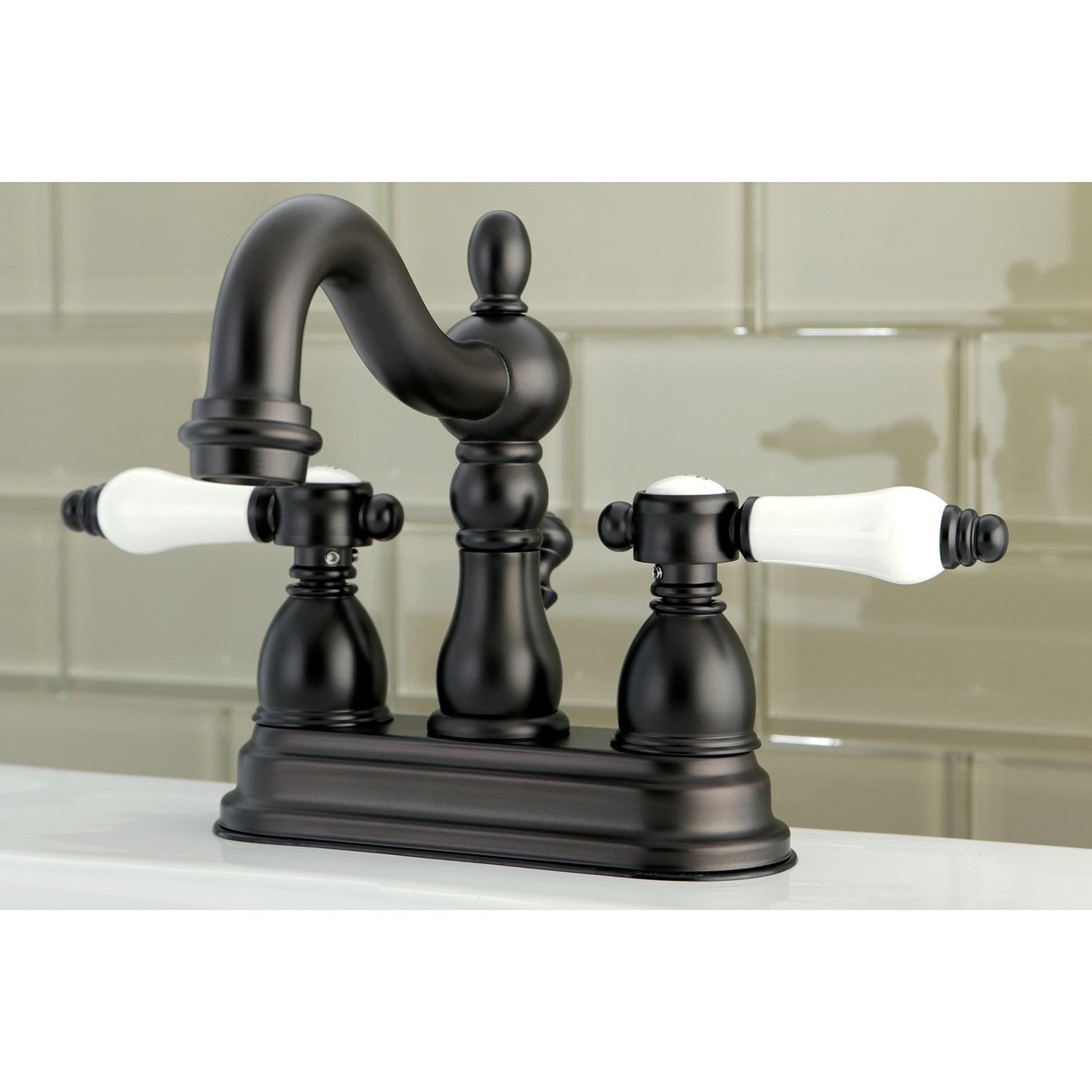 Bel Air KB1605BPL Oil Rubbed Bronze Bathroom Faucet - 4 Inch Centerset Deck Mount with Pop-Up Drain - Double Handle 3 Hole Design for Sink Vanity - Perfect for Modern Home & Commercial Bathroom Renovations