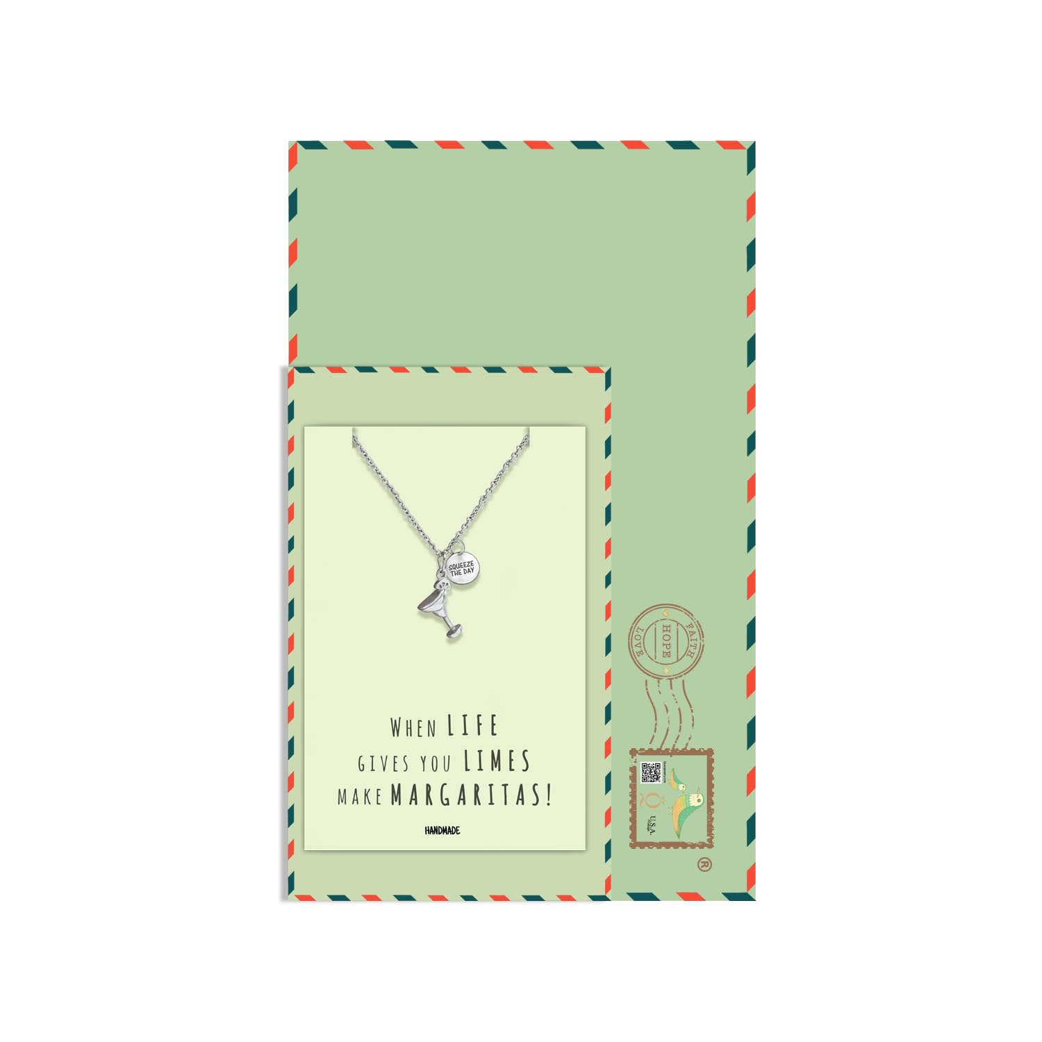 Quan Jewelry Margarita Glass Charm Pendant Necklace for Women - Perfect Party, Birthday, Valentine's Gift for Sister & Best Friend with Funny Greeting Card - Ideal for Cocktail Nights, Beach Parties & Summer Celebrations
