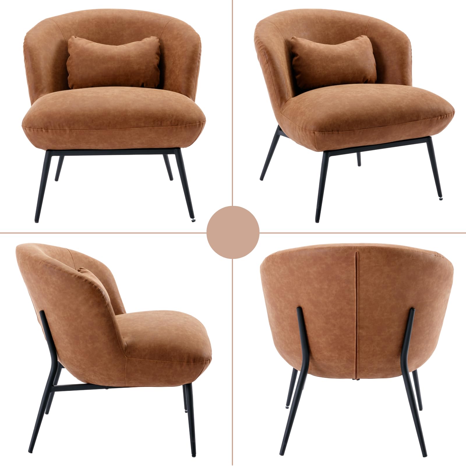 Modern Accent Chair - PU Leather Upholstered Side Chair with Cushion & Black Metal Legs, Comfortable Lounge Chair for Living Room, Bedroom, Office - Perfect for Reading, Relaxing & Home Decor (Brown)