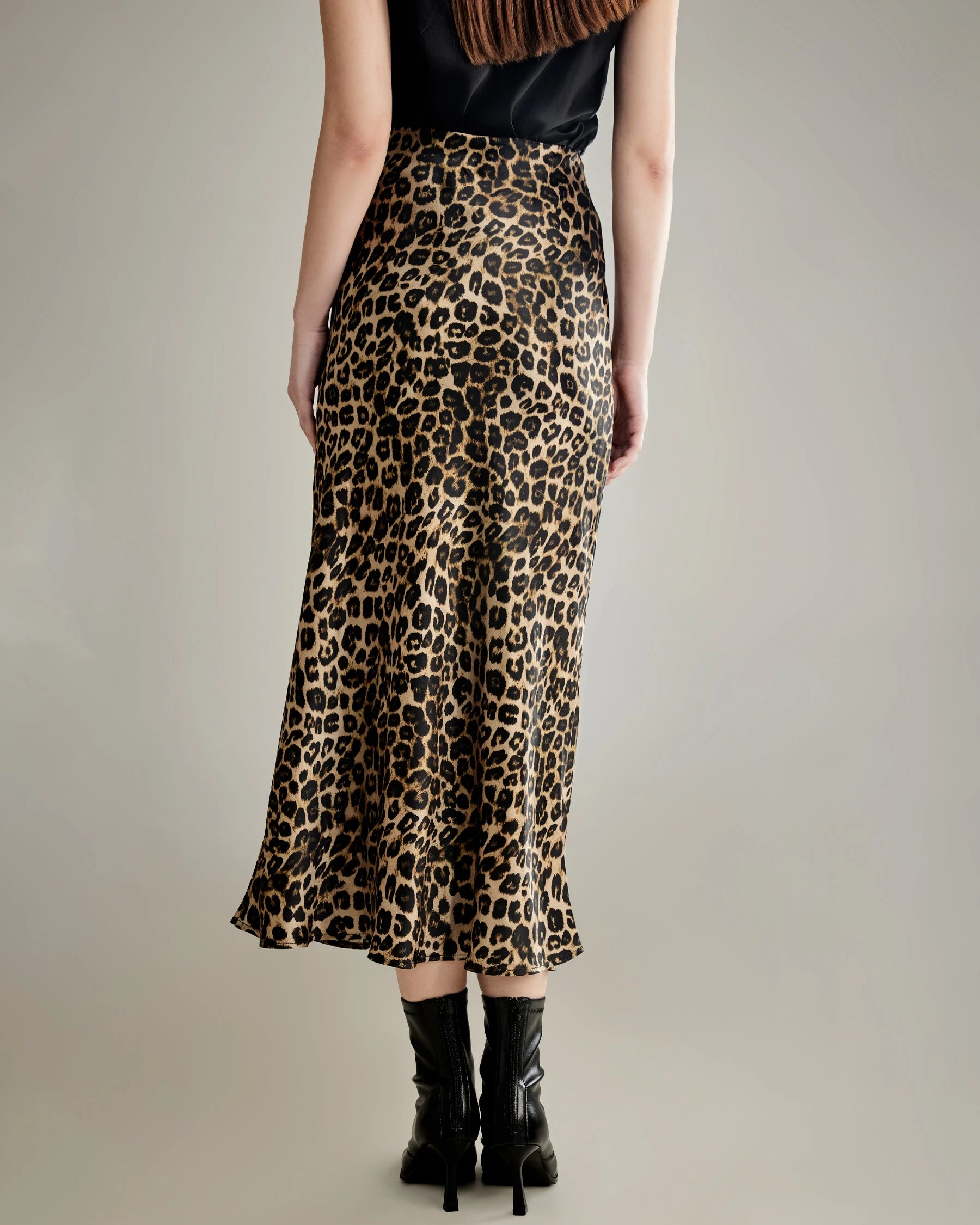 Elegant Leopard Print Maxi Silk Skirt for Women - Flowy Long Skirt with Side Slit - Perfect for Evening Parties, Date Nights & Special Occasions