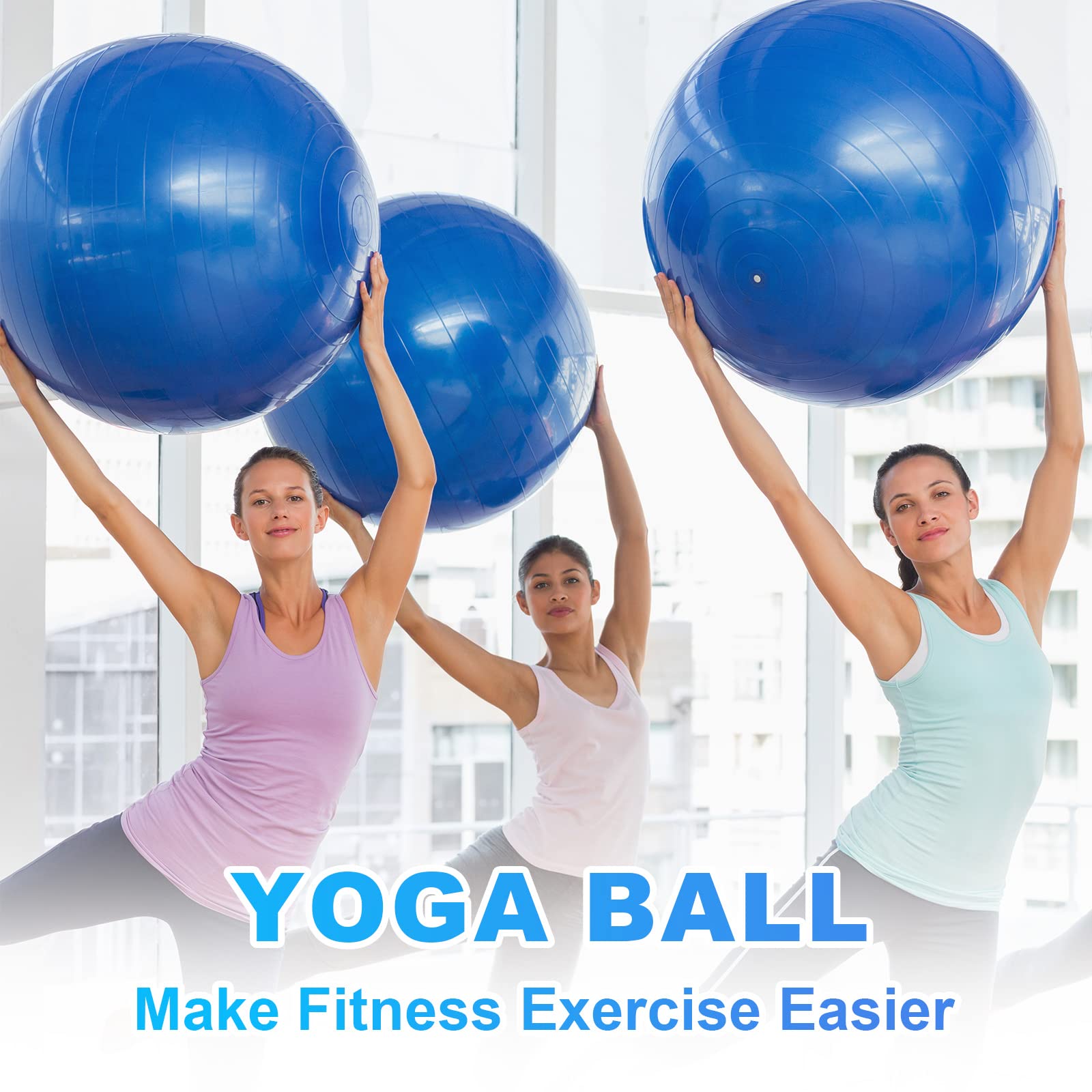 Jexine 6-Pack Yoga Exercise Ball Set - Anti-Burst PVC Stability Ball for Home, Gym & Office - Includes Quick Pump - Perfect for Pregnancy Workouts, Balance Training & Physical Therapy