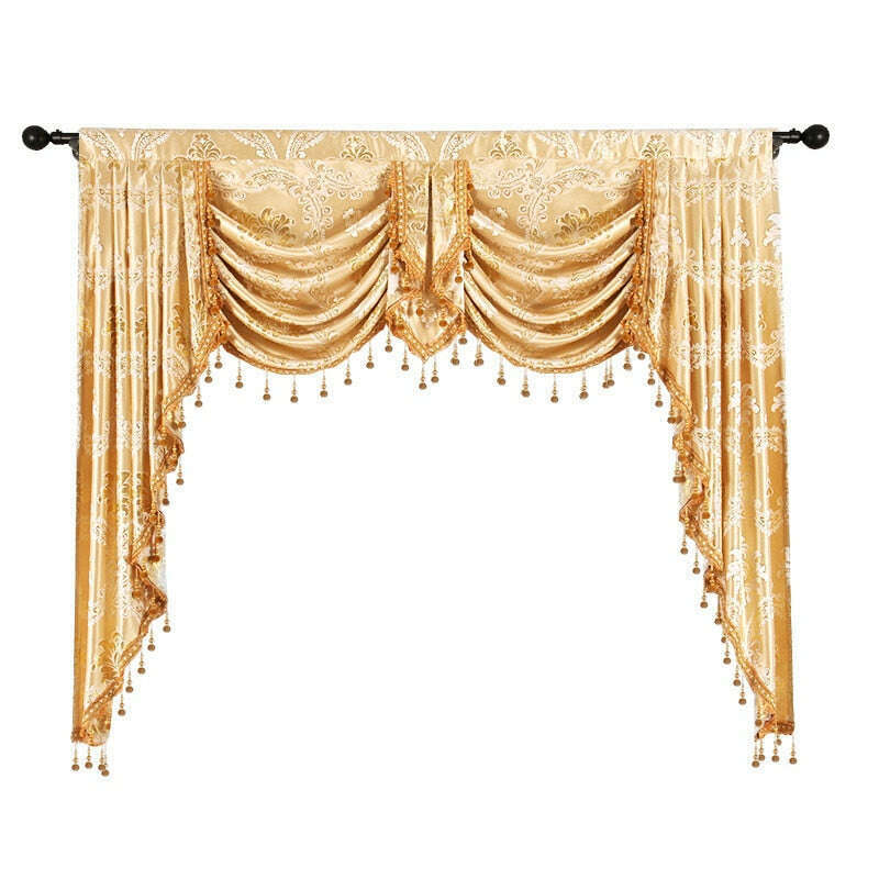 Remy European Jacquard Flower and Leaves Valance Curtain - Yellow Window Valance for Kitchen, Bedroom, and Living Room Decor