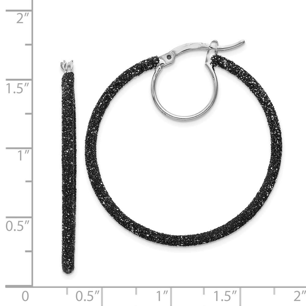 925 Sterling Silver Black Glitter Enamel Hoop Earrings for Women | 37mm Sparkling Dangle Earrings | Perfect for Parties, Weddings & Everyday Wear