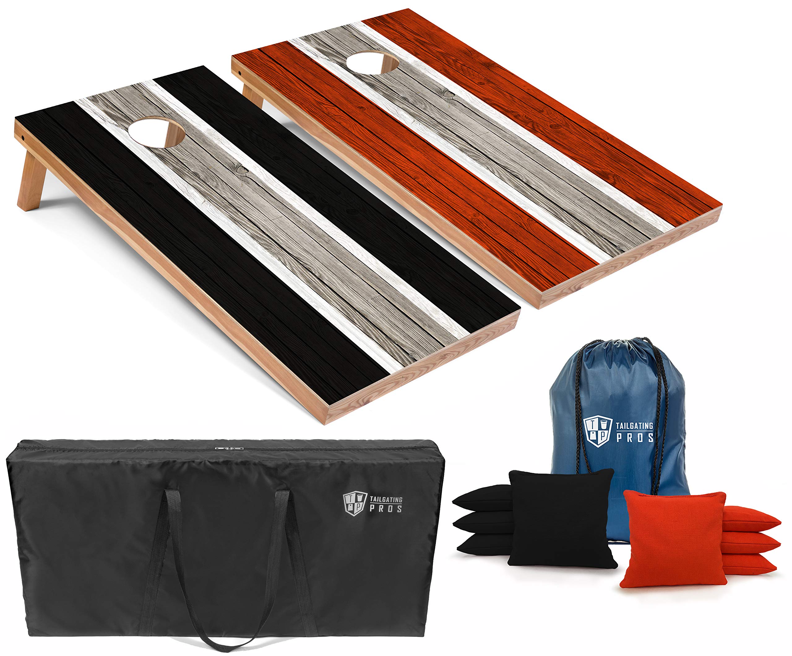 Premium Striped Lightweight Cornhole Board Set with LED Rings - 4'x2' Regulation Size, Includes 8 Bean Bags & Carrying Case - Perfect for Tailgating, Backyard Parties, and Outdoor Games
