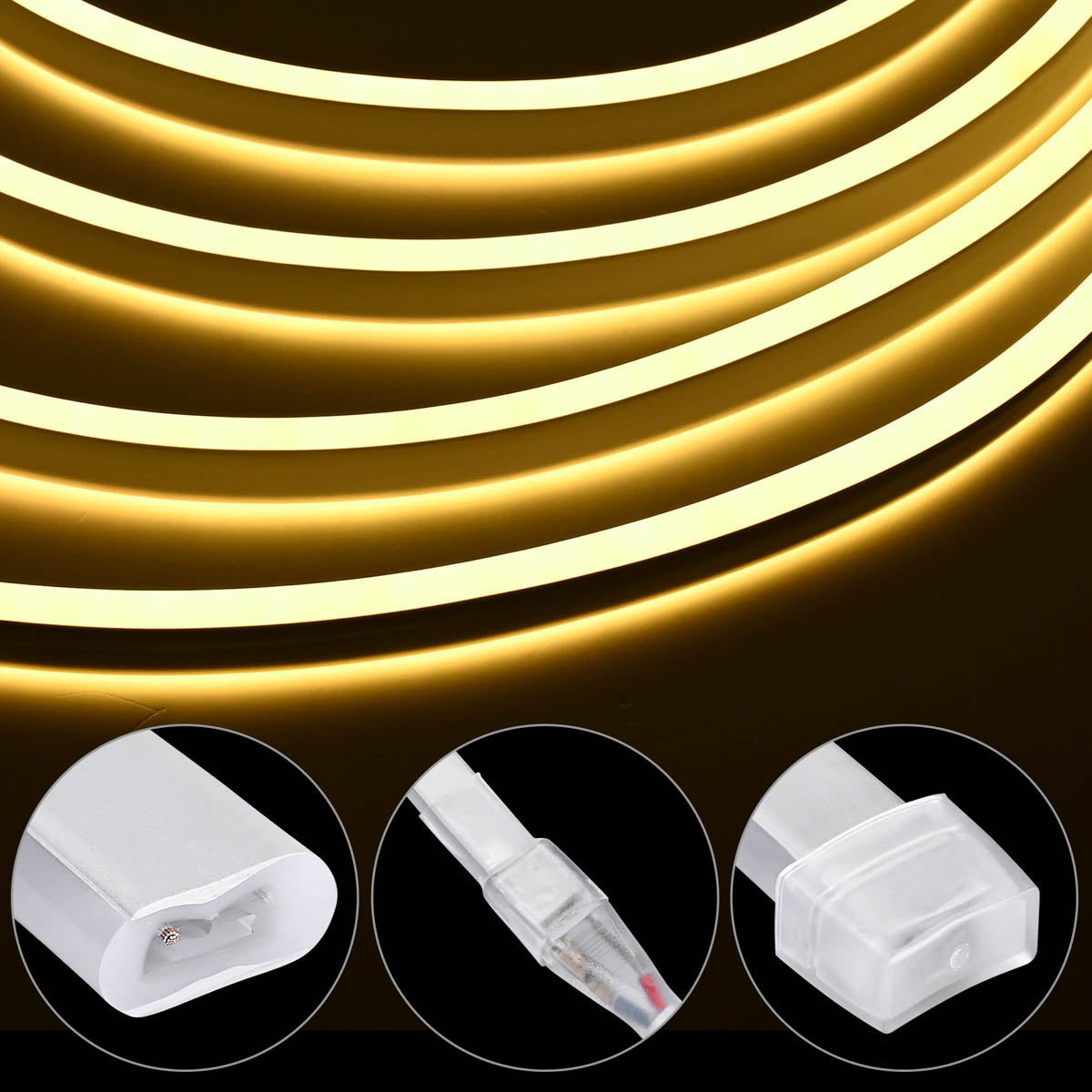 50ft Waterproof Flexible LED Neon Light Strip - Warm White with RF Remote Control for Indoor/Outdoor Decor, Parties, and Events
