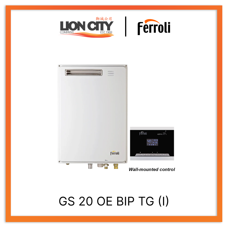 Ferroli GS 20 OE BIP TG (I) Outdoor Gas Water Heater with Preheat - High Efficiency Tankless Design for Patio, Pool & Outdoor Showers