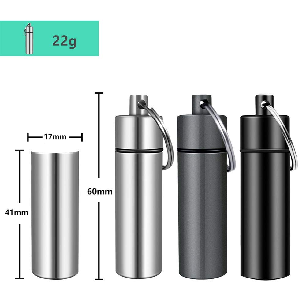 3 Pack Aluminum Pill Fob Keychain - Waterproof Medicine Container for Nitroglycerin, Ear Plugs & Matches | Portable Survival Tin for Camping, Hiking & Emergency First Aid Kits