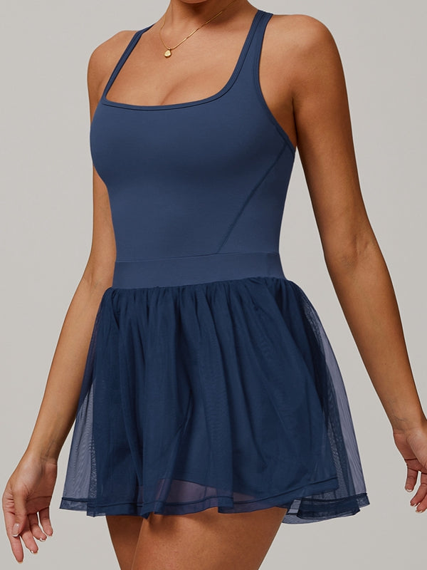 ZASUWA Women's Solid Color Mesh 2-in-1 Quick Dry Dress - Perfect for Swimming, Beach Vacation & Summer Outdoor Activities