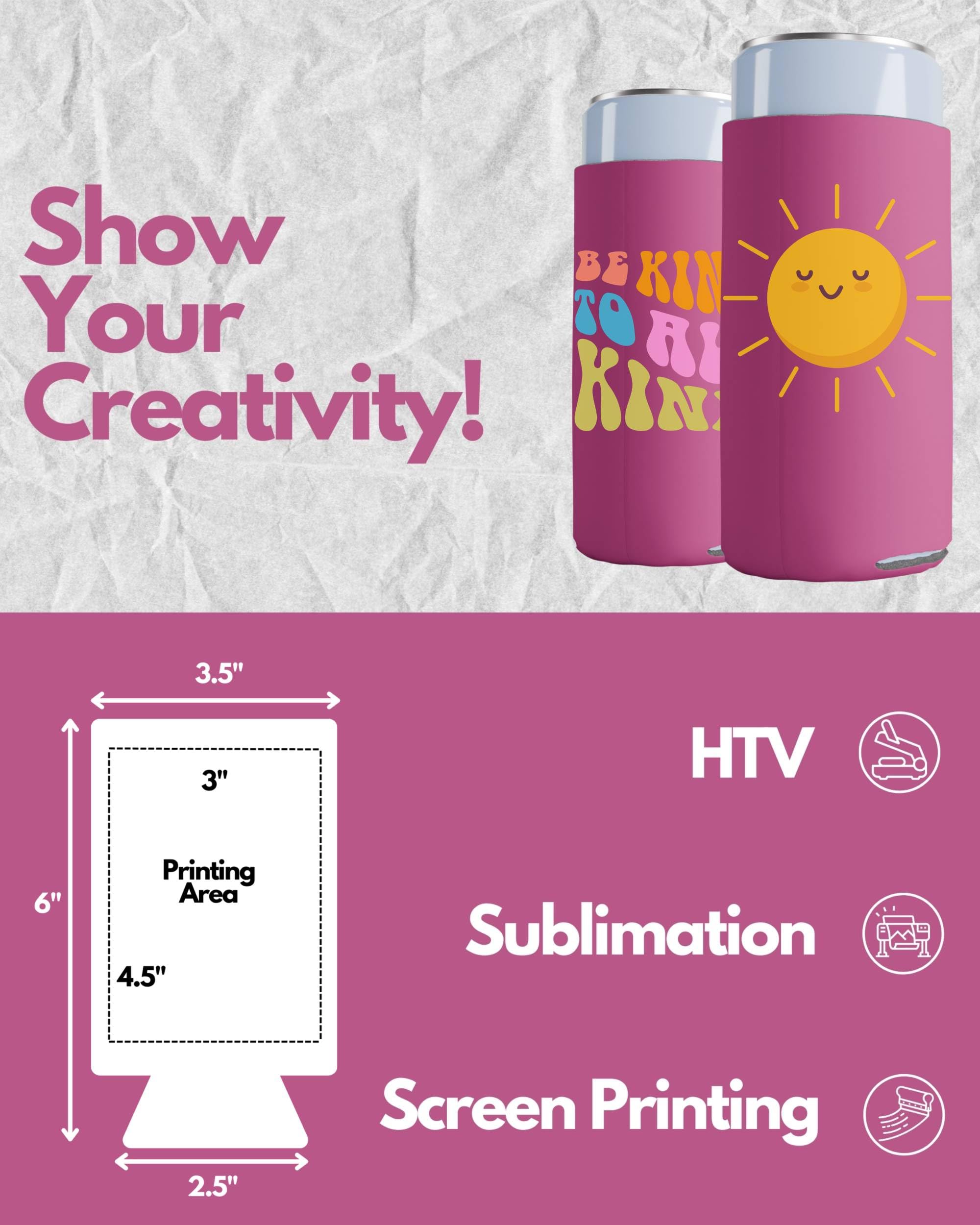 200 Pack Pink Blank Slim Can Cooler Sleeves - Customizable Sublimation Beer Bottle & 12oz Tall Can Insulators | Skinny Collapsible Drink Sleeves for Parties, Weddings & Outdoor Events | Bulk Plain Seltzer Can Covers