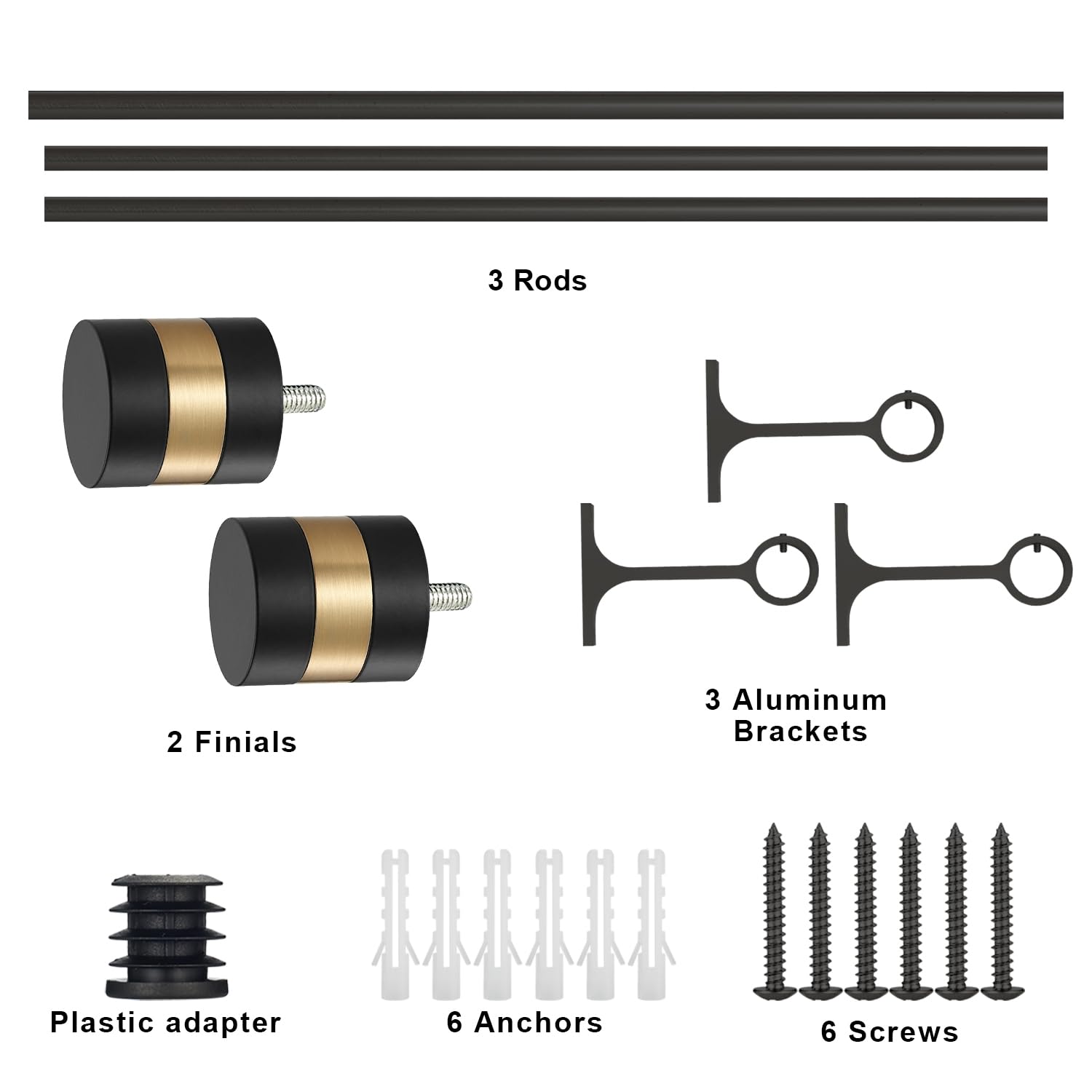 1 Inch Diameter Adjustable Single Curtain Rod 72-144 Inches with Decorative Finials - Matte Black for Living Room, Bedroom & Window Treatments