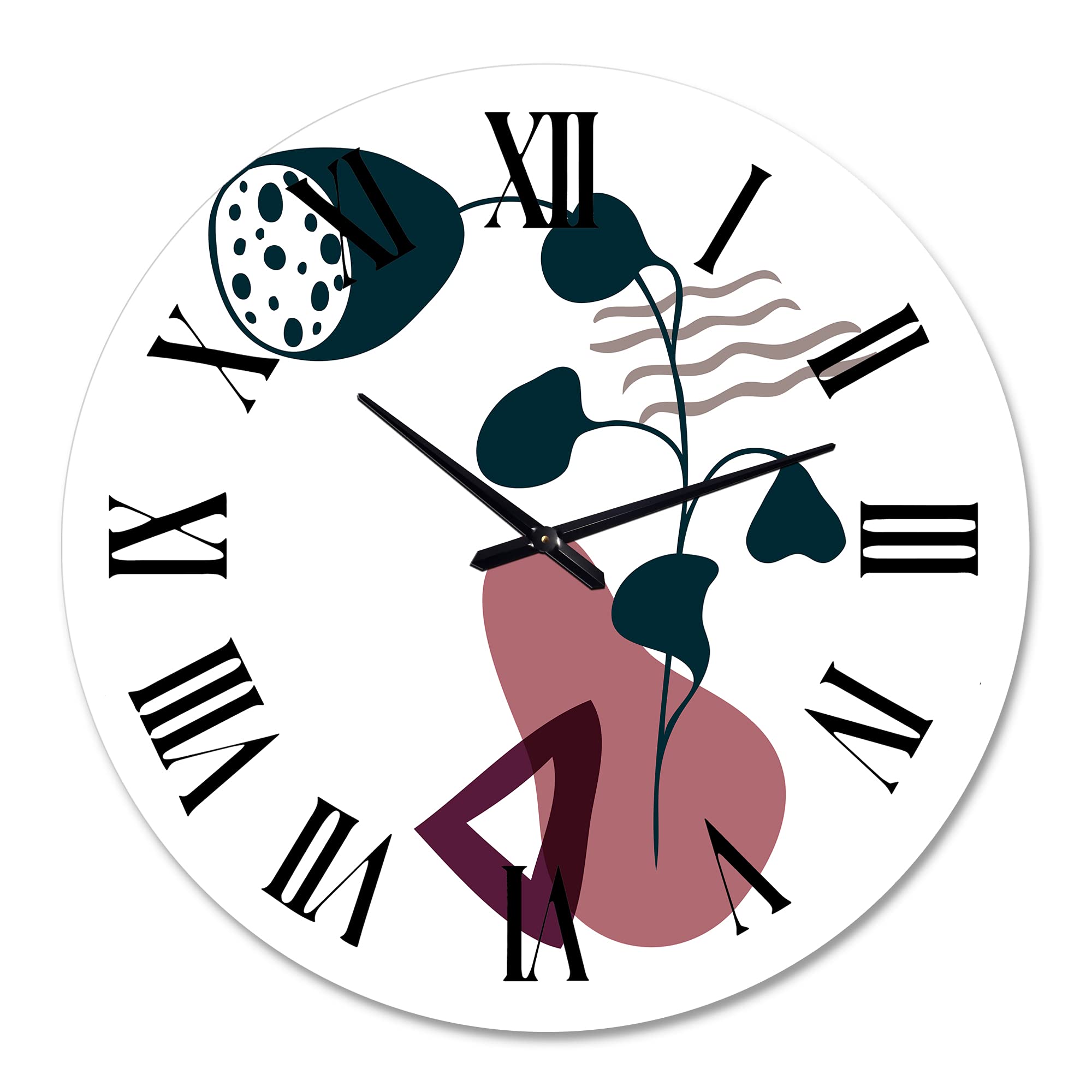 Modern Abstract Floral Wall Clock - Large Botanical Design for Living Room Decor | Stylish Home & Office Timepiece